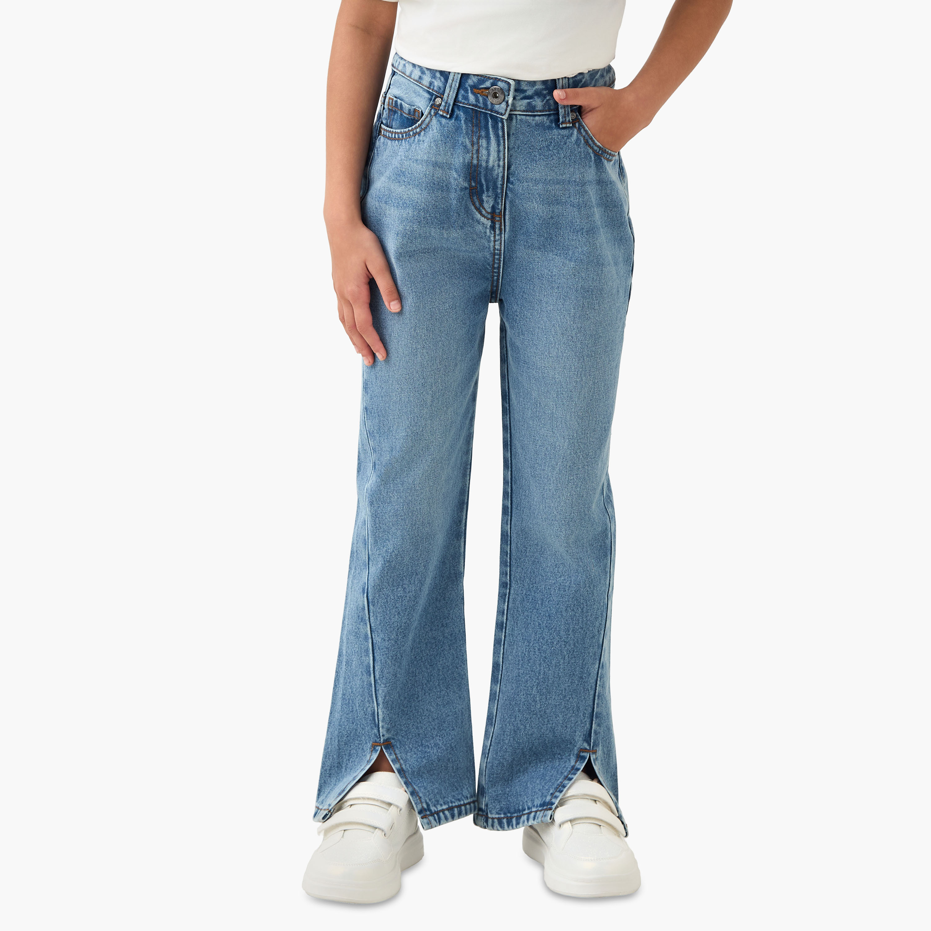 Juniors Flared Jeans with Slit Detail-girls-clothing-schoolwear-bottoms-pants-image-1