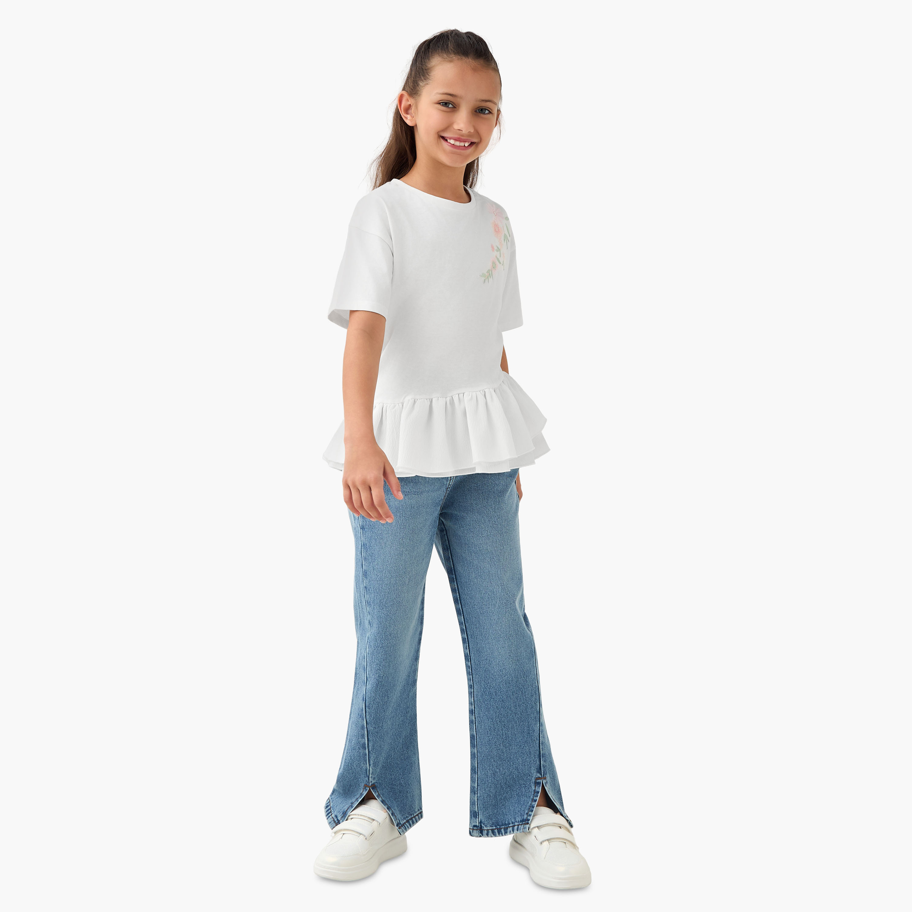 Juniors Flared Jeans with Slit Detail-girls-clothing-schoolwear-bottoms-pants-image-2