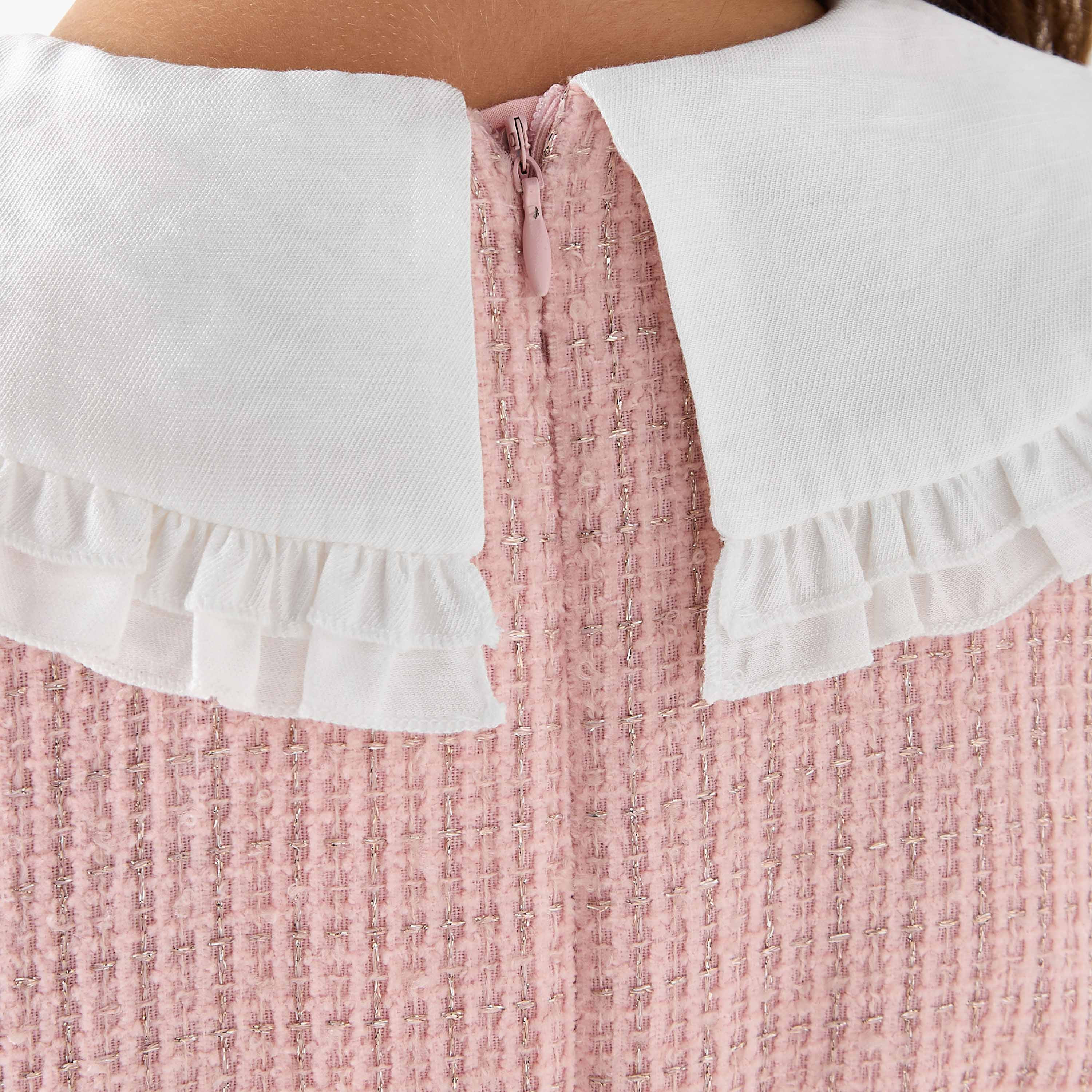 Eligo Textured Peter Pan Collar Dress with Long Sleeves-girls-clothing-winterwear-dresses-image-7