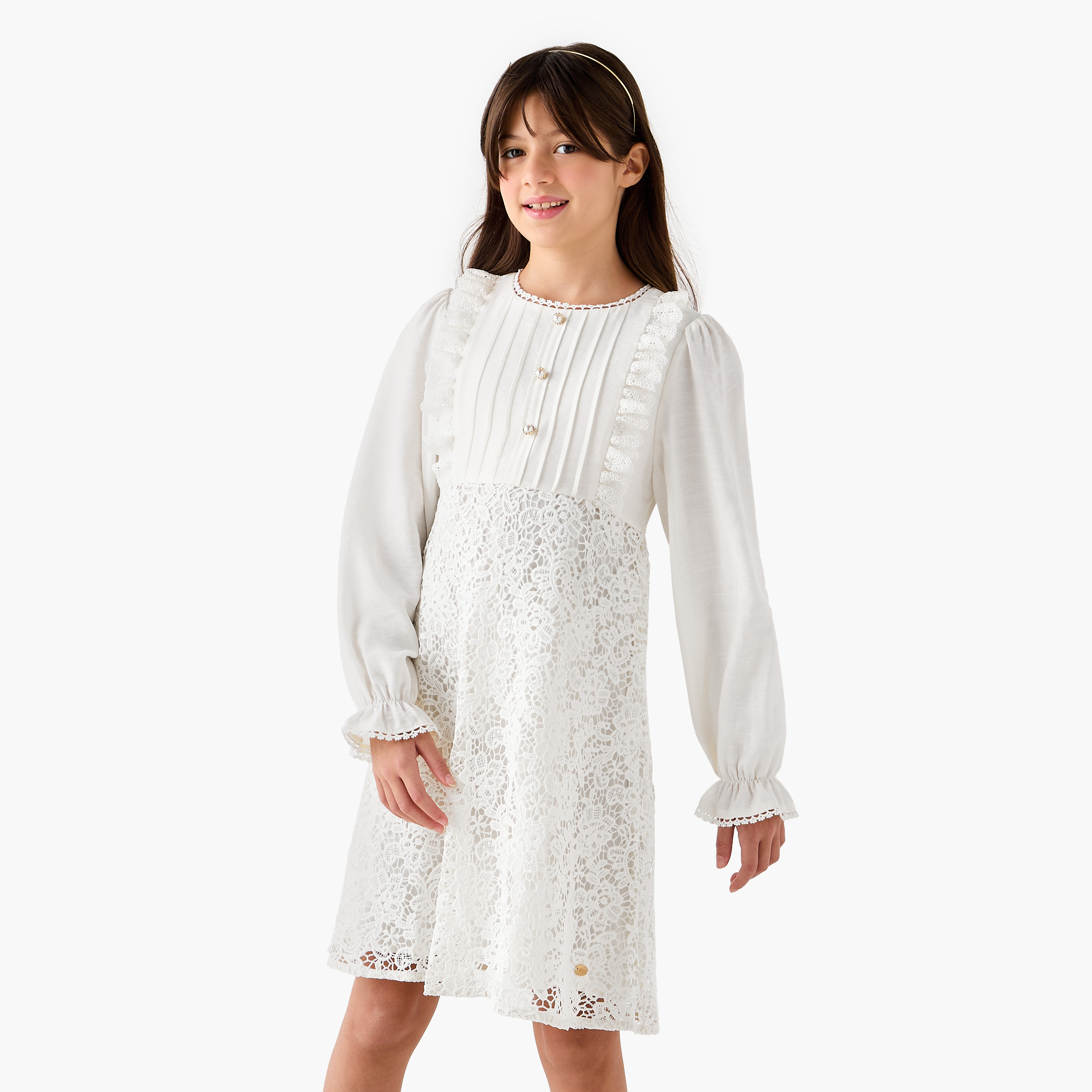 Eligo Lace Dress with Ruffles and Long Sleeves-girls-clothing-dressesandjumpsuits-image-1