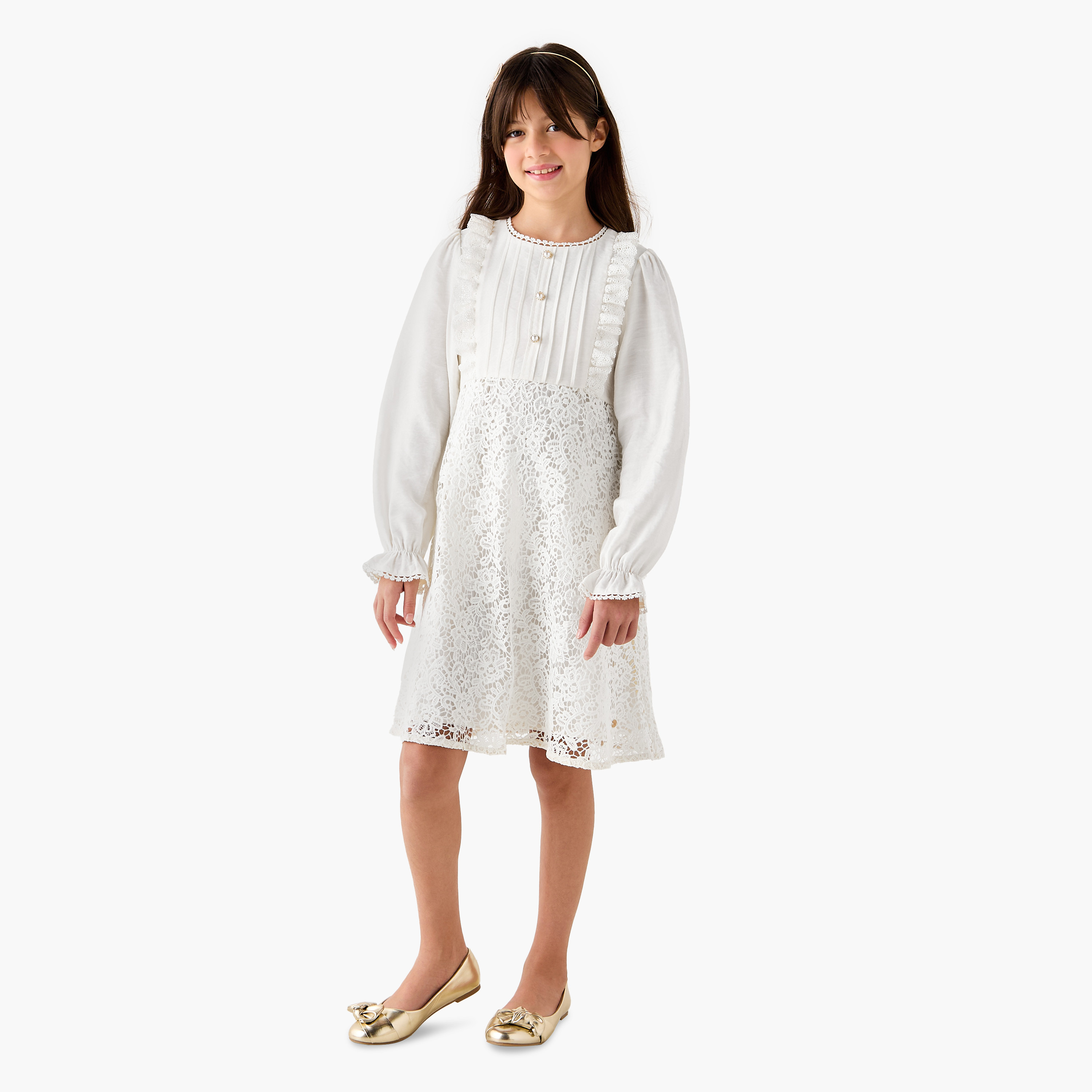 Eligo Lace Dress with Ruffles and Long Sleeves-girls-clothing-dressesandjumpsuits-image-2