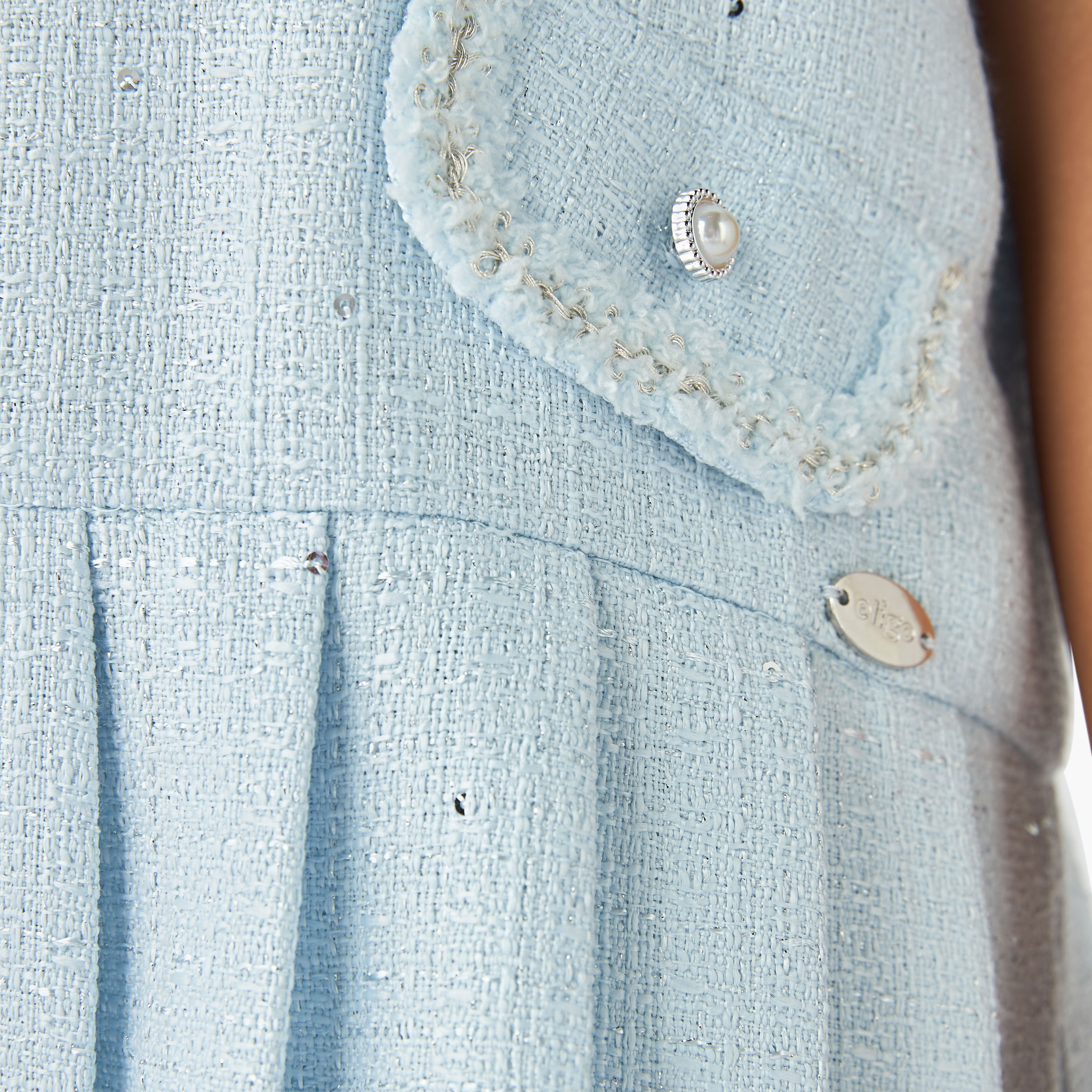 Eligo Solid Tweed Pleated Dress with Bell Sleeves-girls-clothing-dressesandjumpsuits-image-5