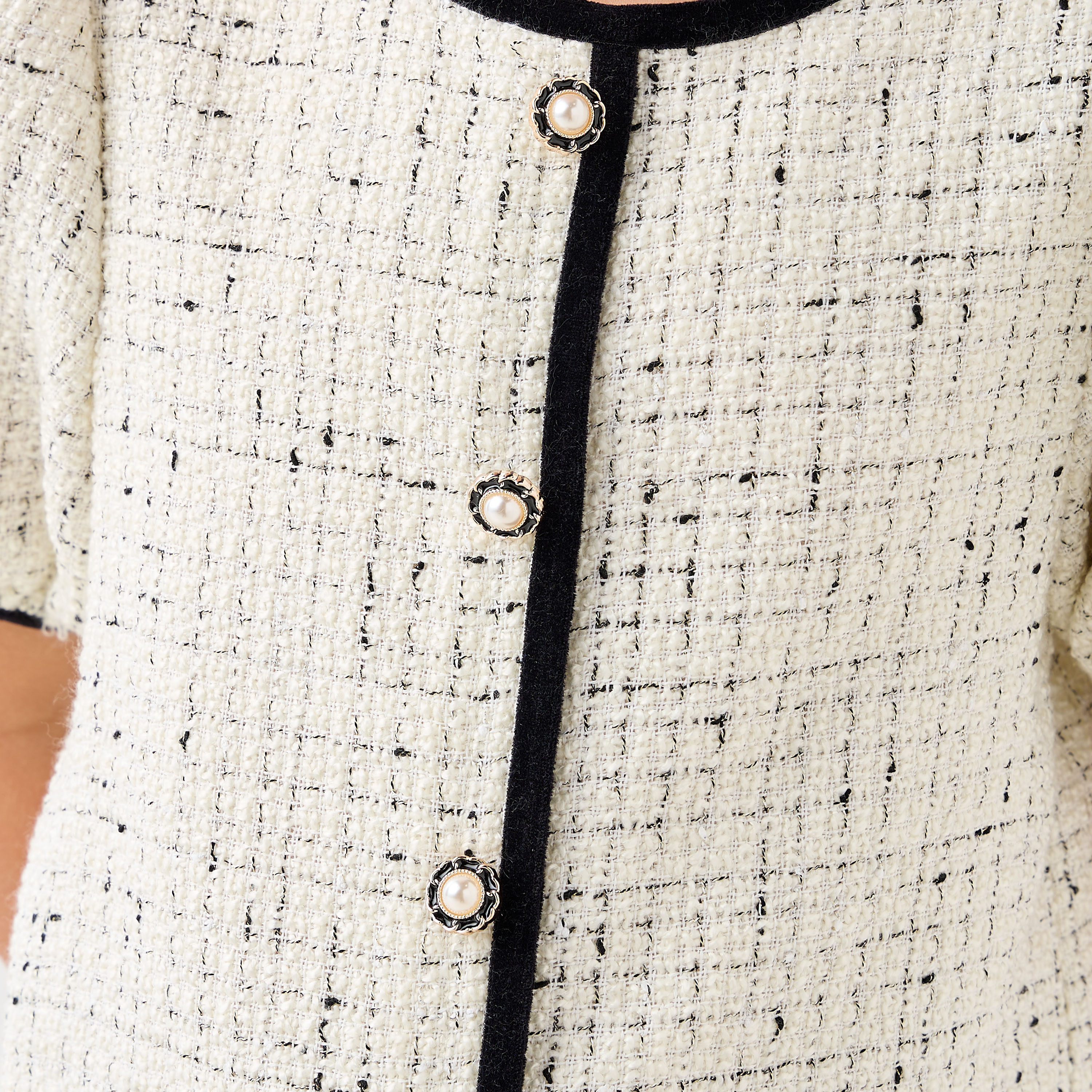 Eligo Round Neck Short Sleeves Knee Length Dress with Tweed Detail-girls-clothing-winterwear-dresses-image-5