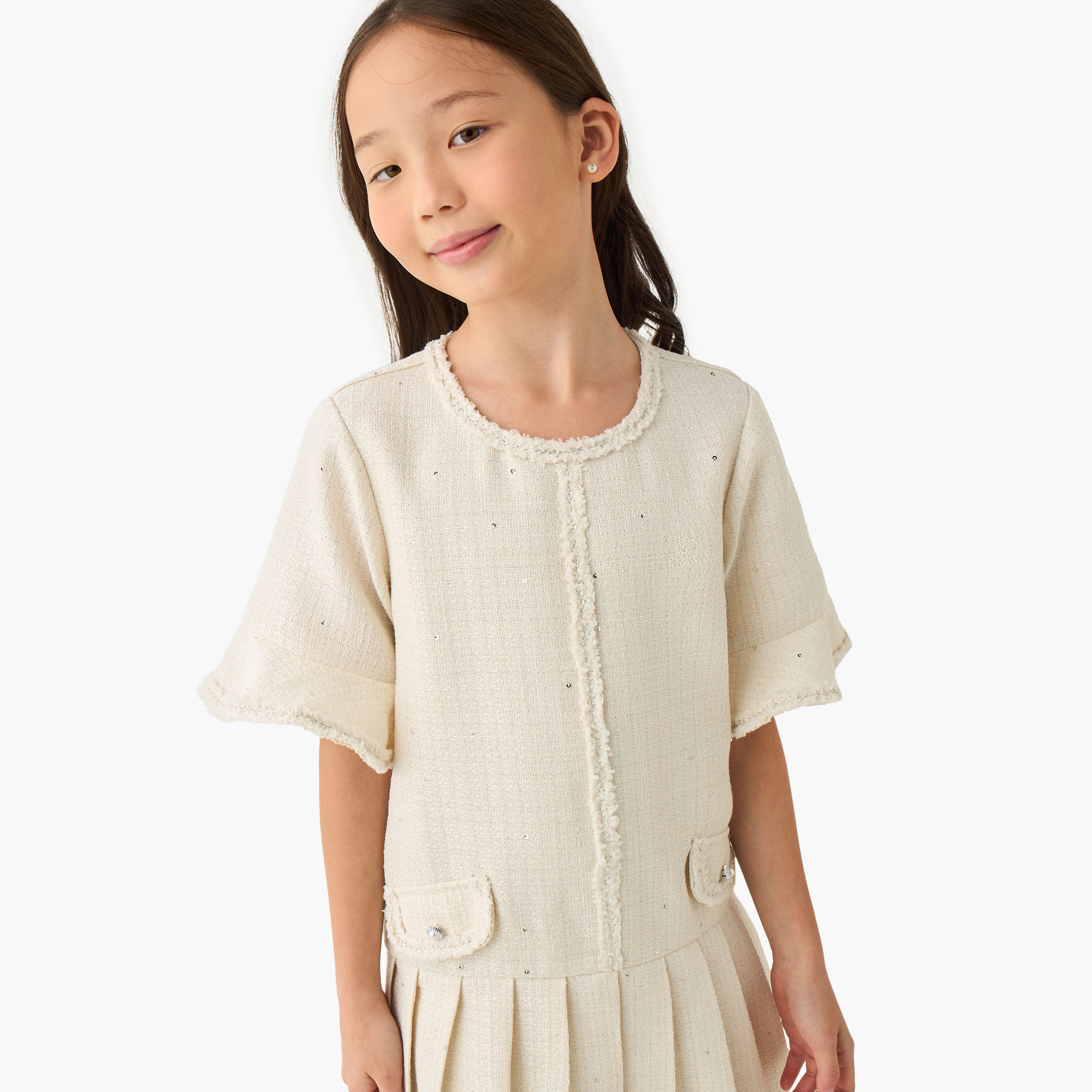 Eligo Round Neck Short Sleeves Knee Length Dress with Pleats-girls-clothing-dressesandjumpsuits-image-4