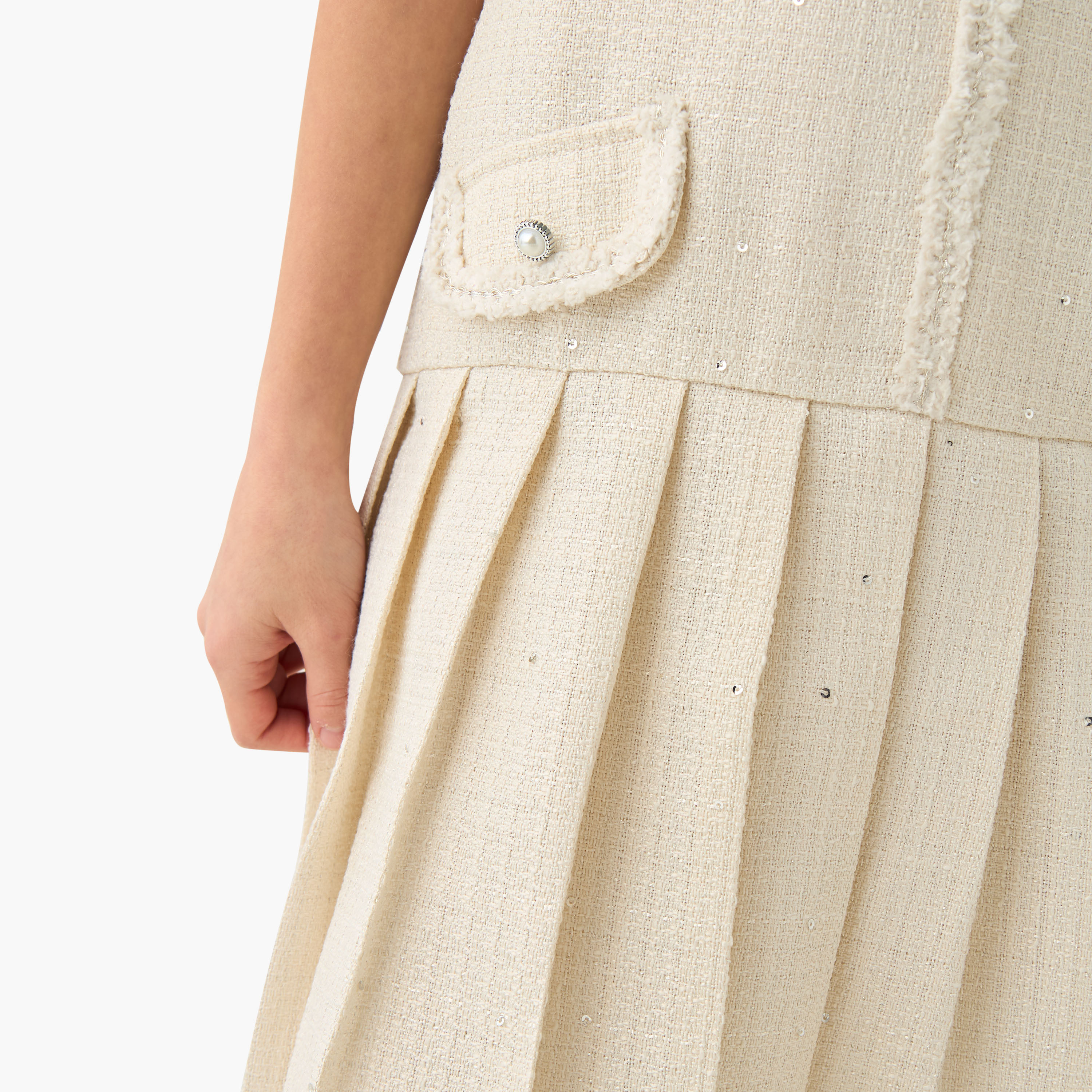 Eligo Round Neck Short Sleeves Knee Length Dress with Pleats-girls-clothing-dressesandjumpsuits-image-5