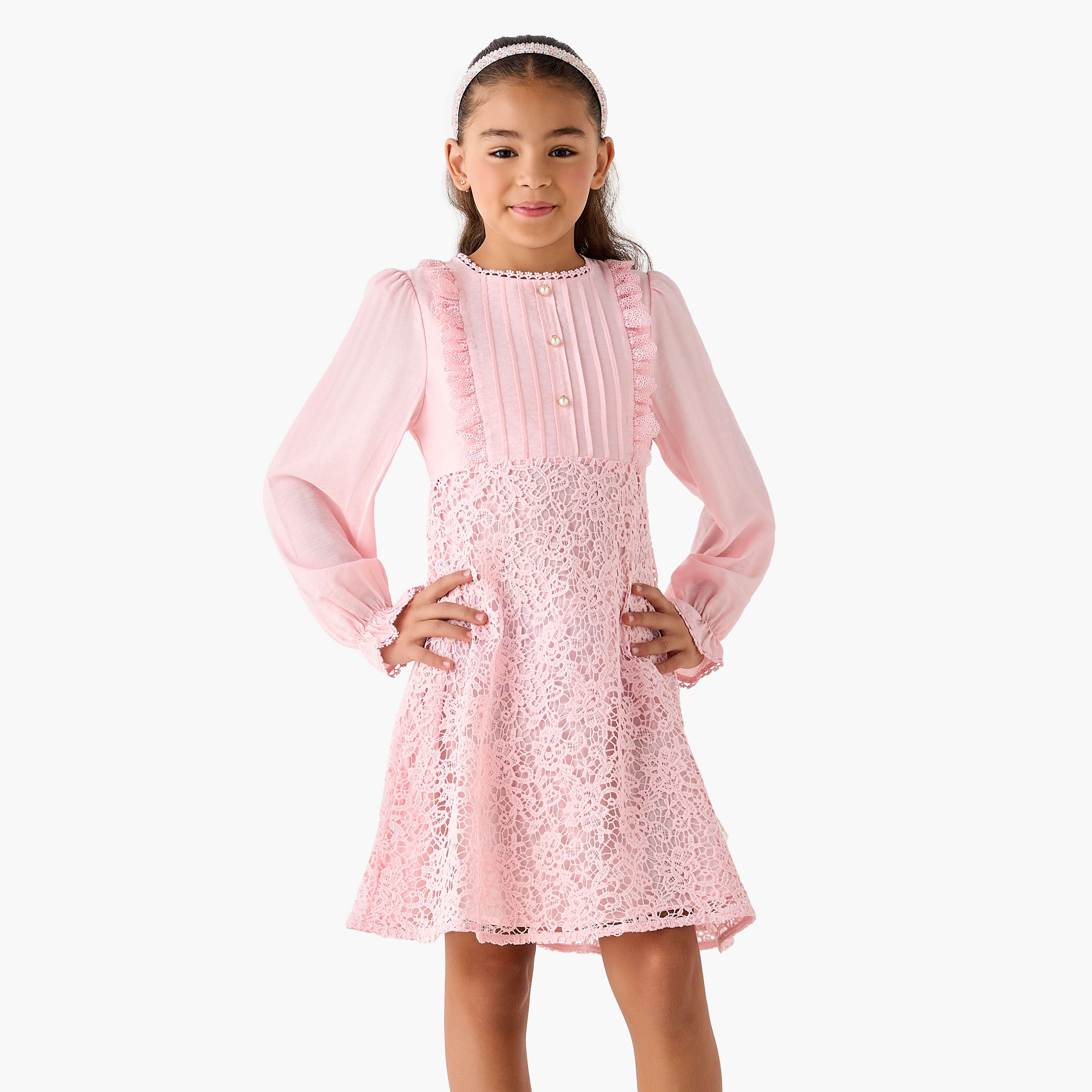 Eligo Round Neck Long Sleeves Dress with Ruffles-girls-clothing-dressesandjumpsuits-image-1