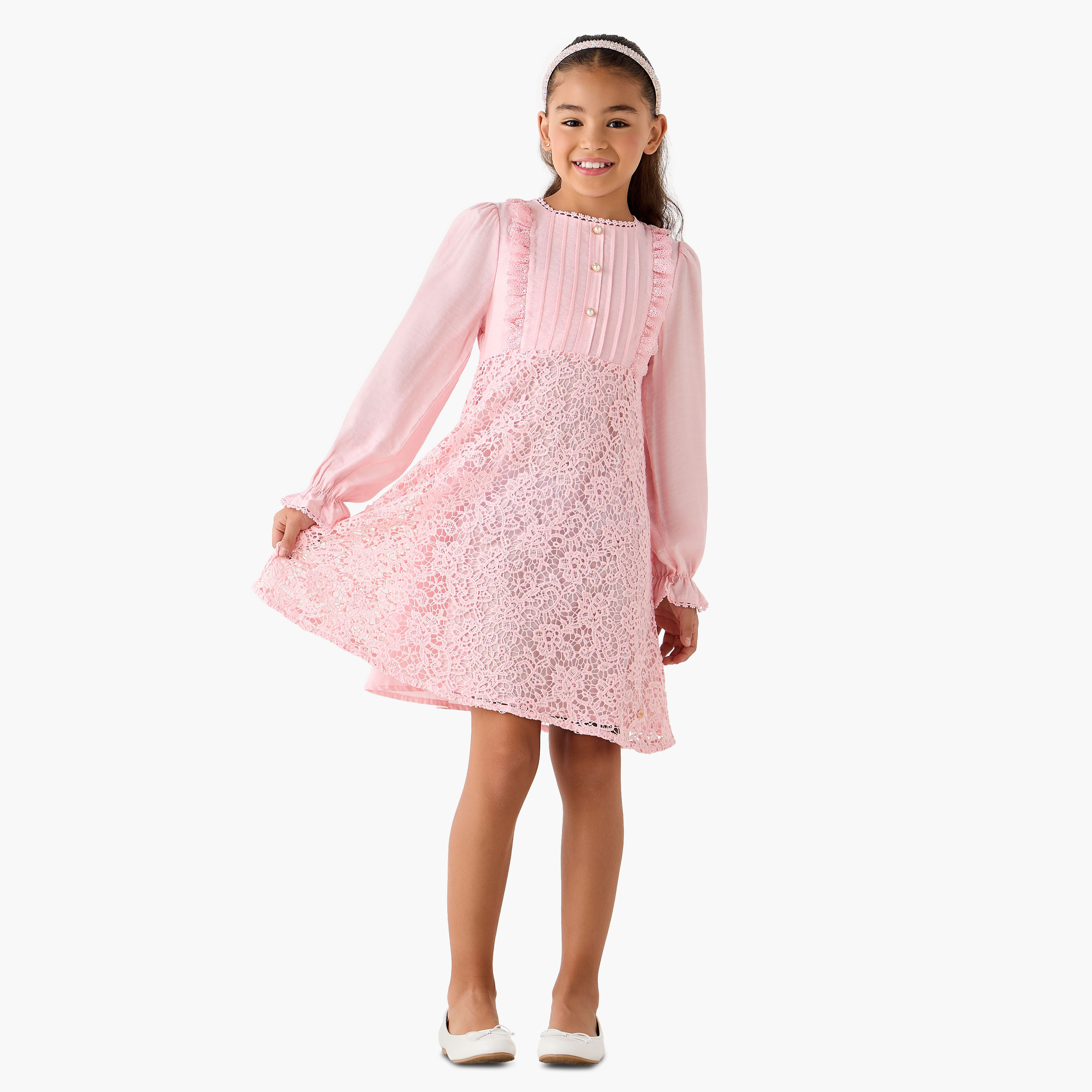 Eligo Round Neck Long Sleeves Dress with Ruffles-girls-clothing-dressesandjumpsuits-image-2
