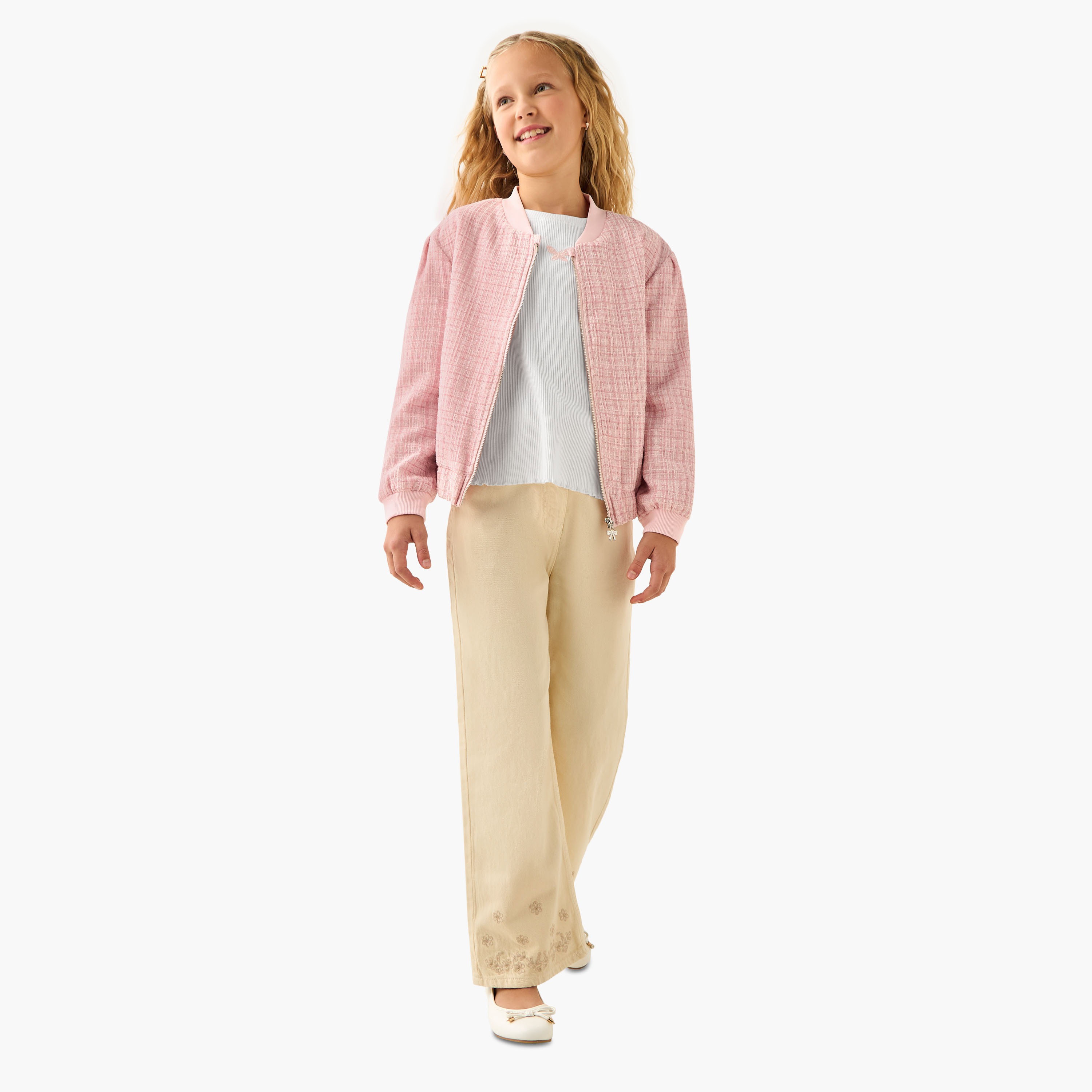 جاكيت خفيف بارز الملمس بسحّاب إغلاق بيبي شوب من إليجو -girls-clothing-jacketsandcoats-image-4