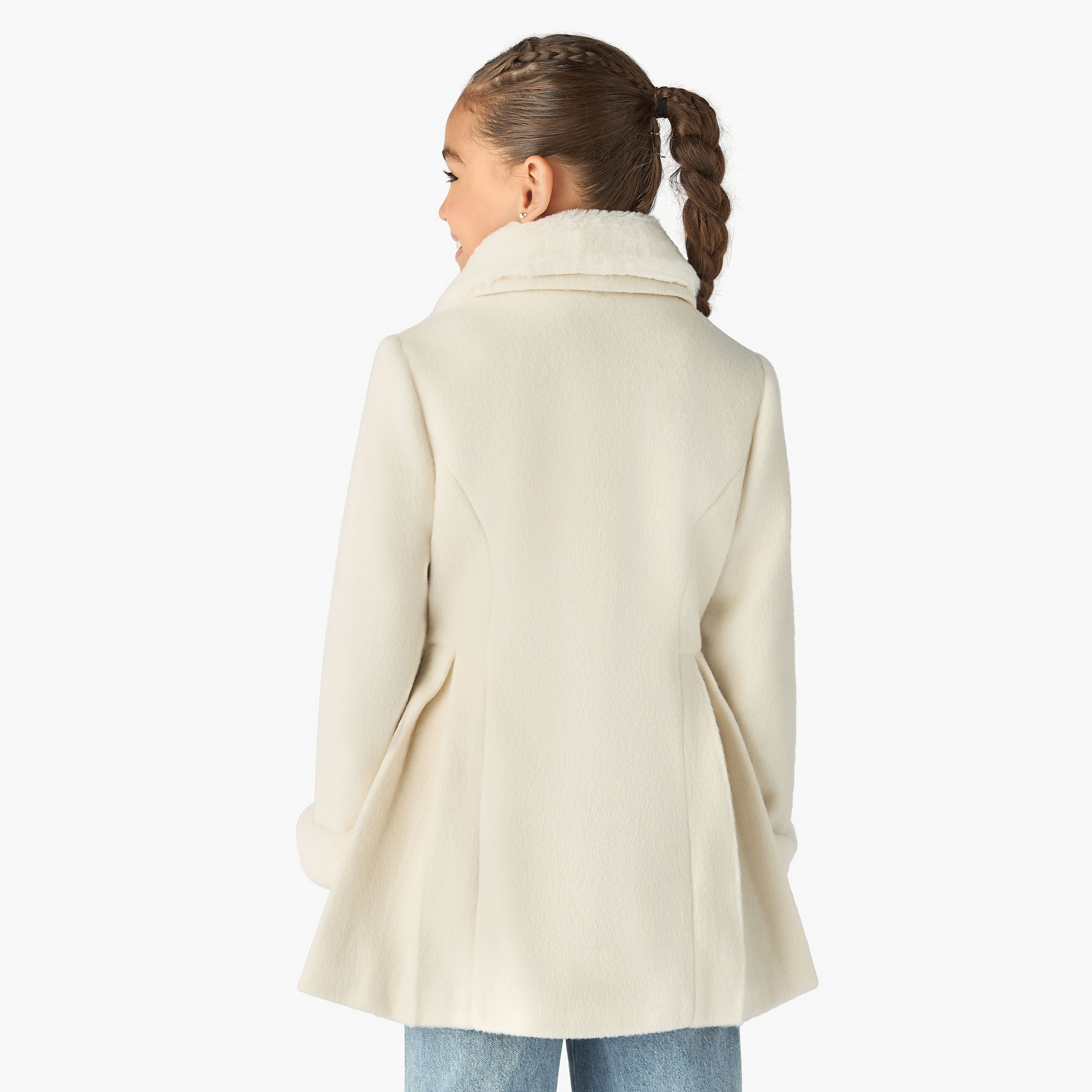 معطف سادة من الفرو الصناعي بياقة عادية من إليجو-girls-clothing-jacketsandcoats-image-3