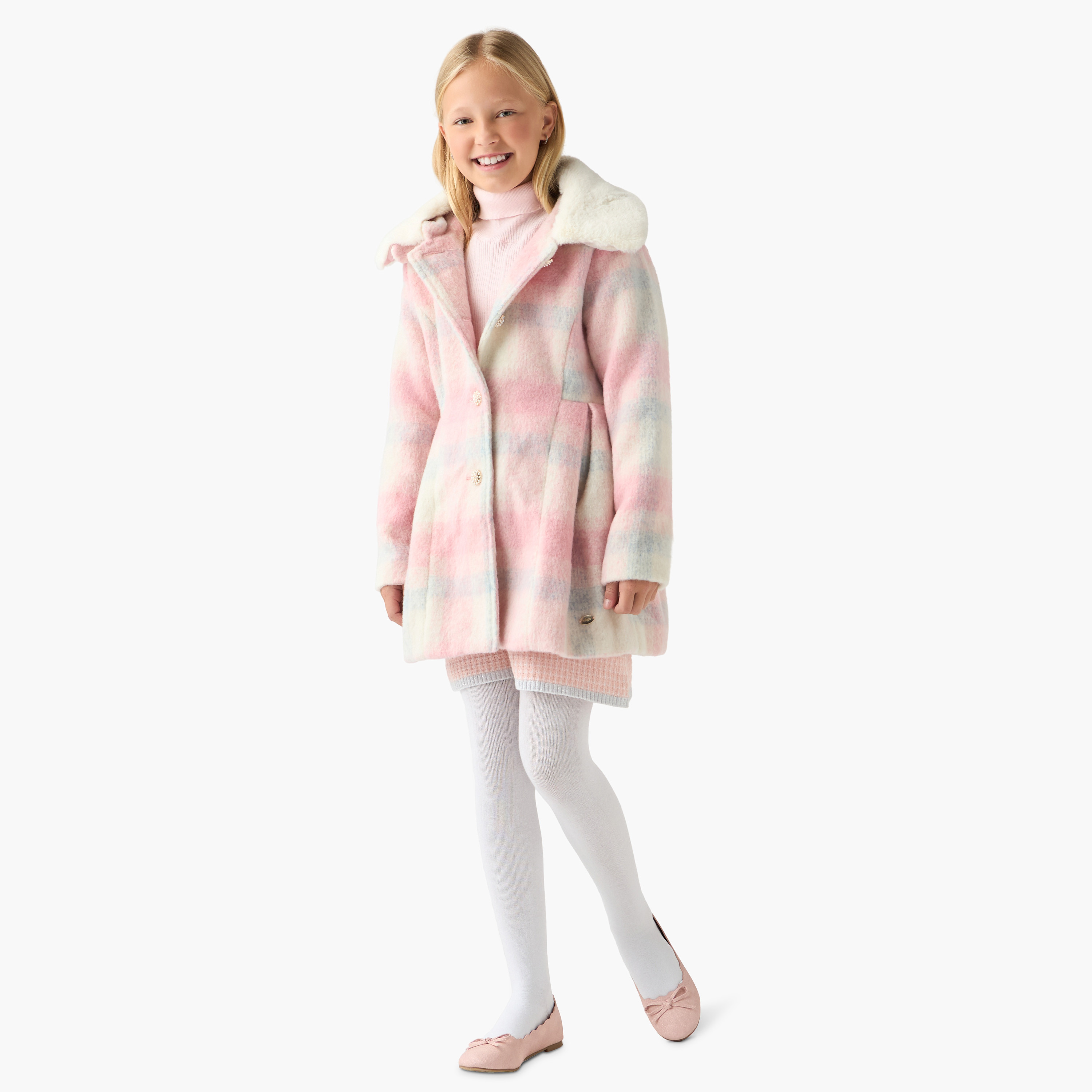 Eligo Checked Coat with Long Sleeves-girls-clothing-winterwear-jacketsandcoats-image-2