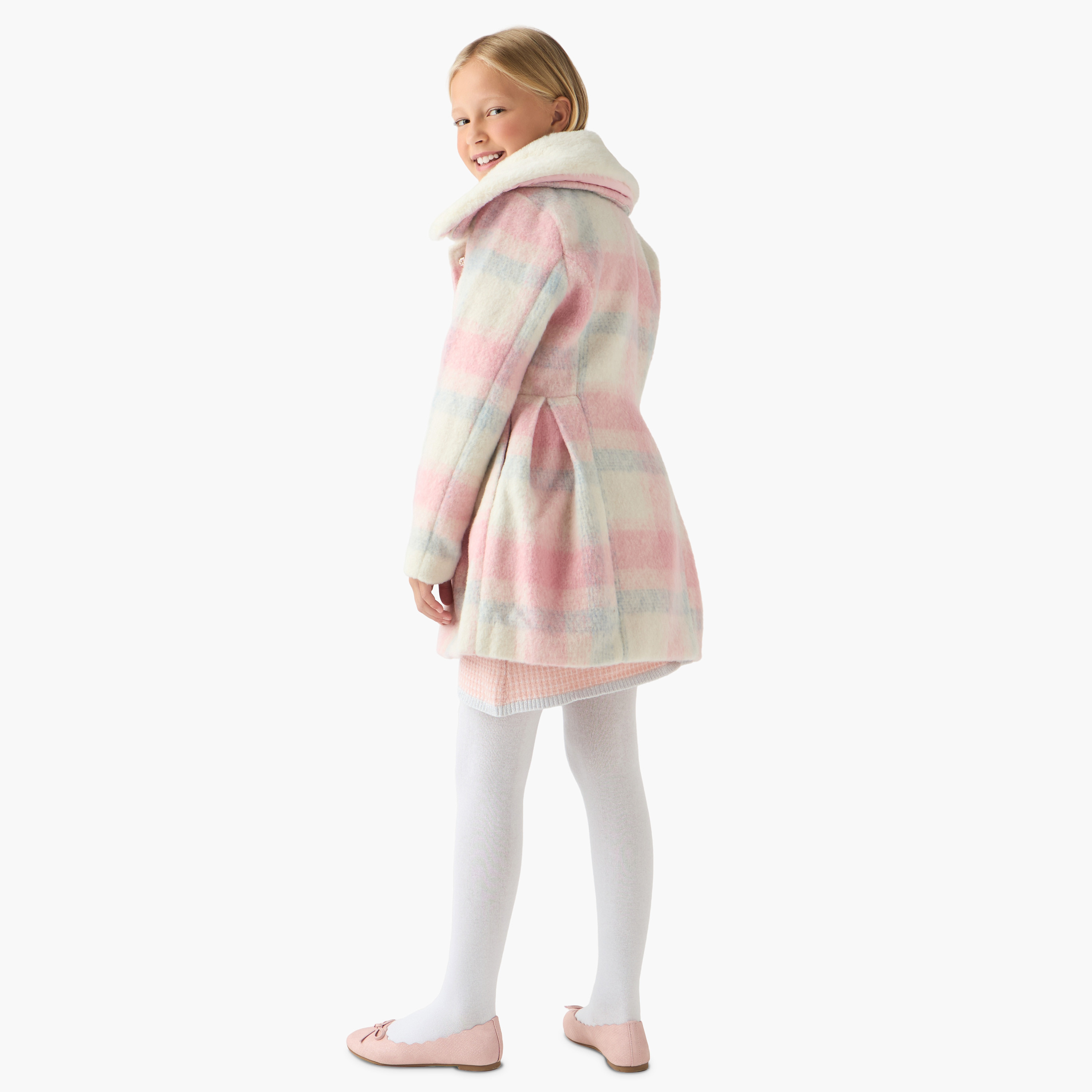 Eligo Checked Coat with Long Sleeves-girls-clothing-winterwear-jacketsandcoats-image-3