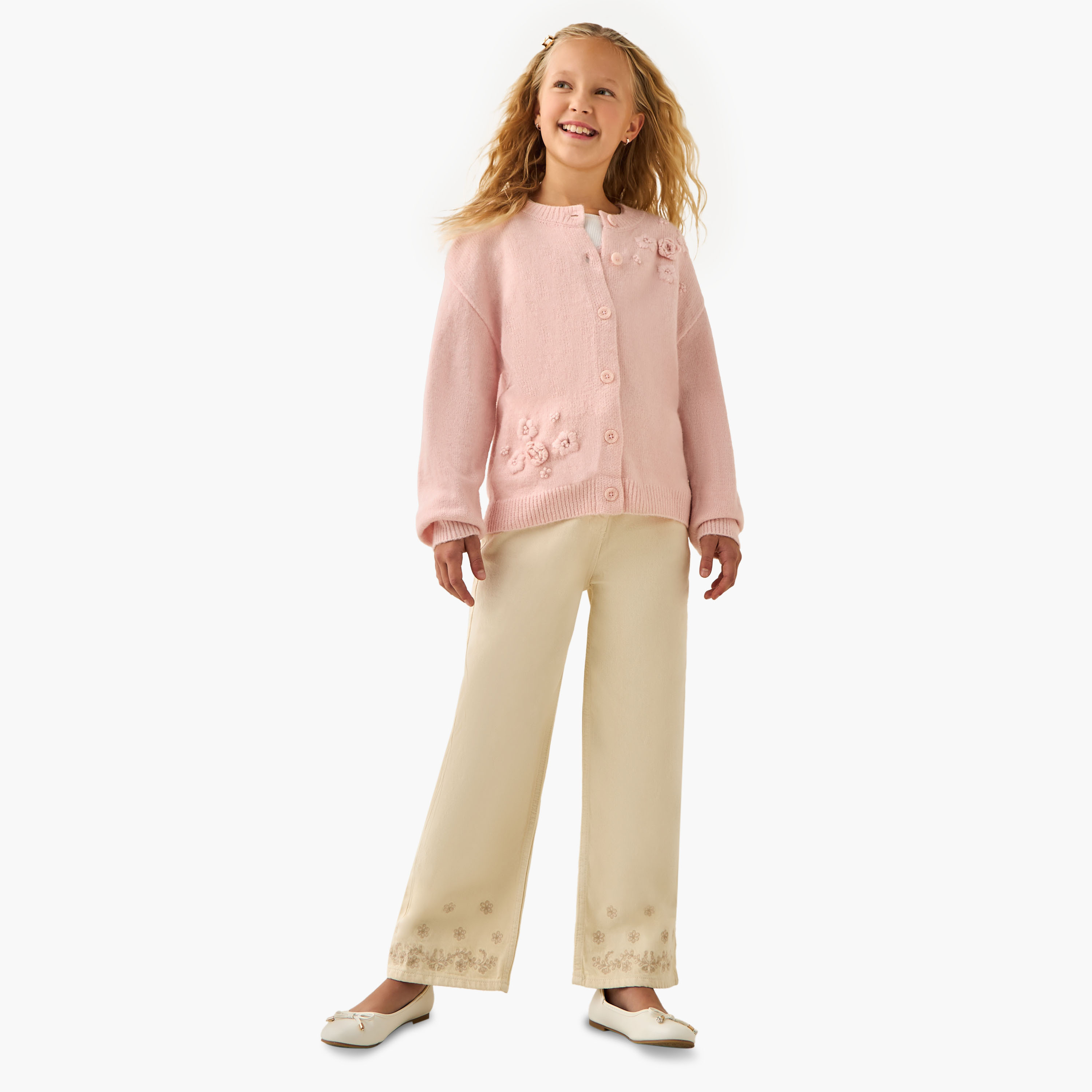 كارديجان بناتي قطن بأكمام طويلة وتزيينات زهور من إليجو-girls-clothing-winterwear-jumpersandcardigans-image-4