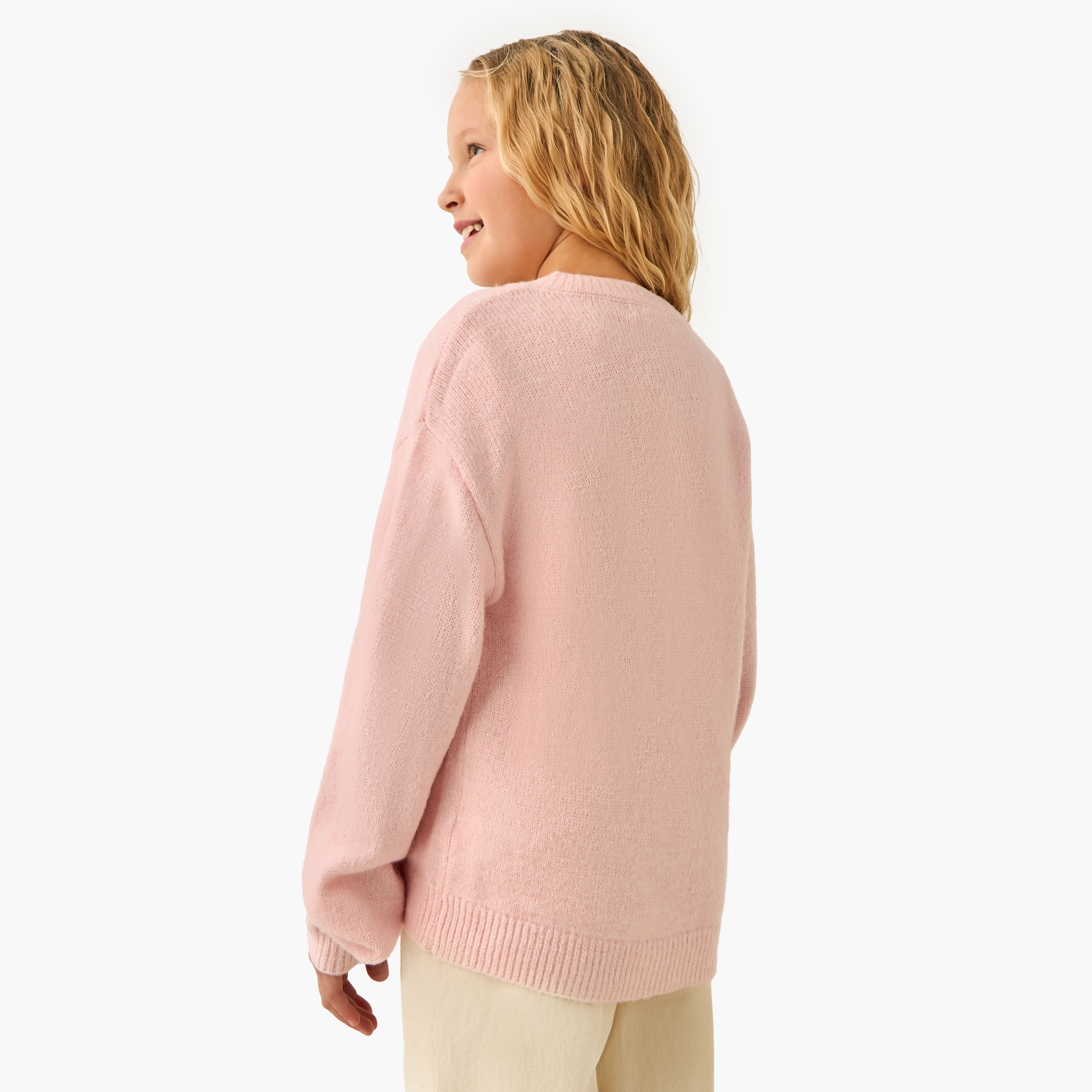 كارديجان بناتي قطن بأكمام طويلة وتزيينات زهور من إليجو-girls-clothing-winterwear-jumpersandcardigans-image-3