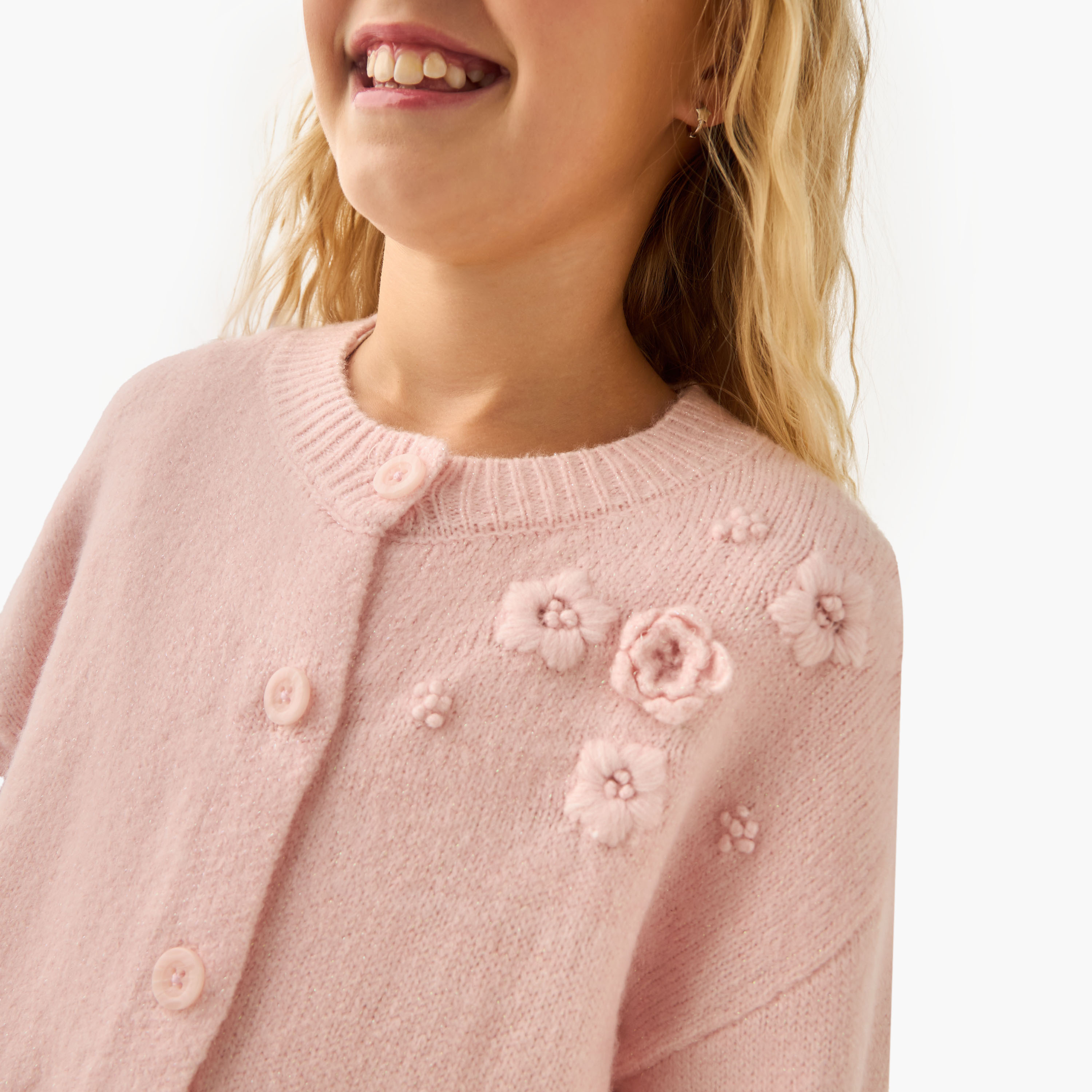 كارديجان بناتي قطن بأكمام طويلة وتزيينات زهور من إليجو-girls-clothing-winterwear-jumpersandcardigans-image-2