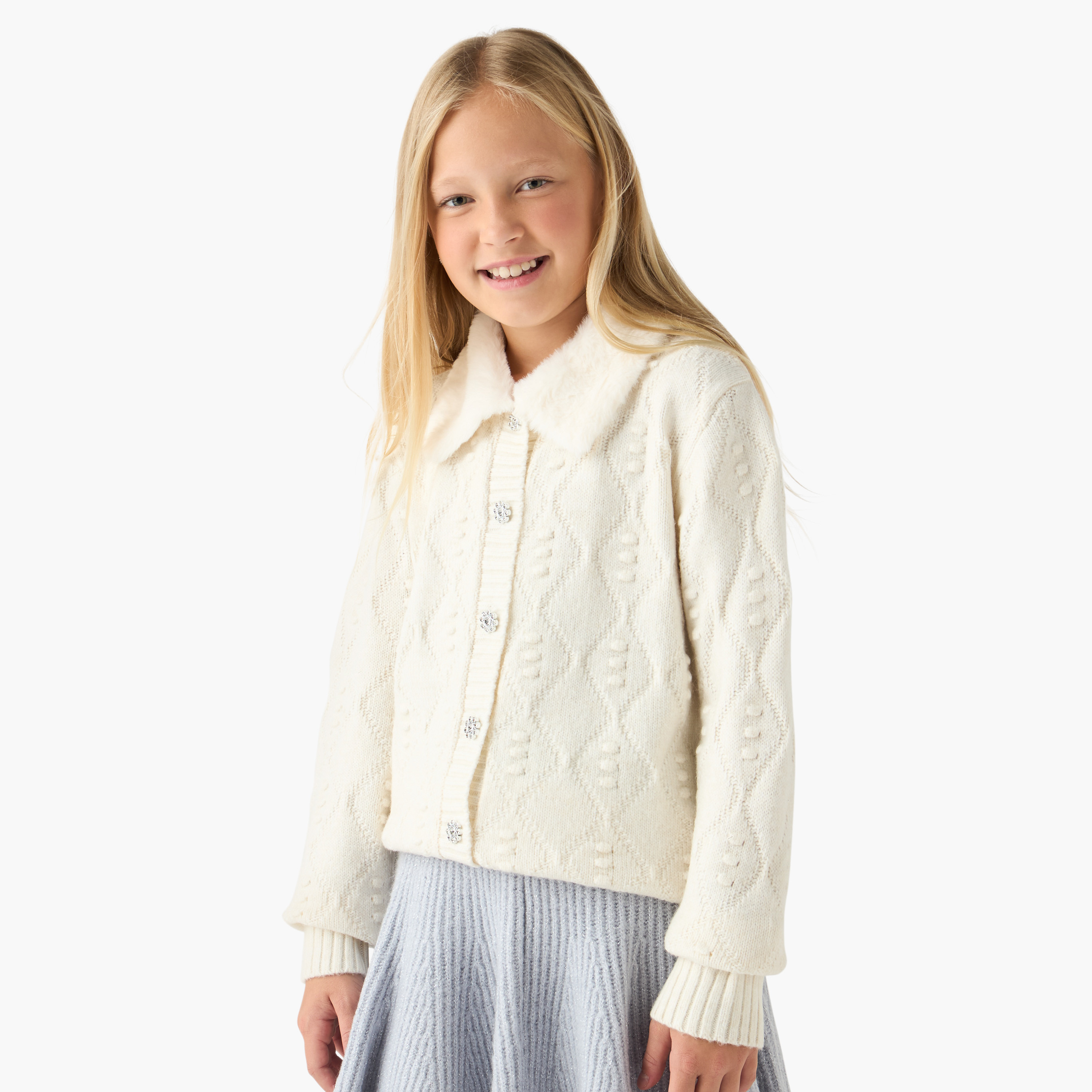 Eligo Textured Cardigan with Long Sleeves-girls-clothing-winterwear-jumpersandcardigans-image-1