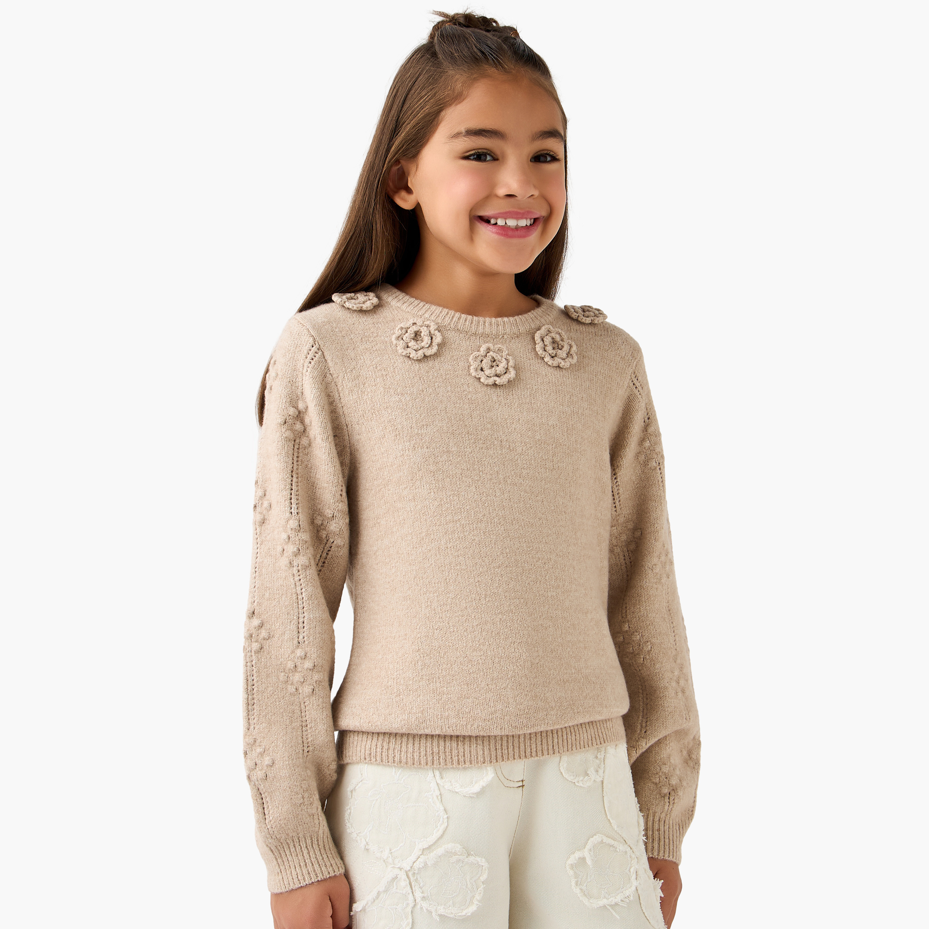 Eligo Floral Applique Pullover with Long Sleeves-girls-clothing-winterwear-jumpersandcardigans-image-1