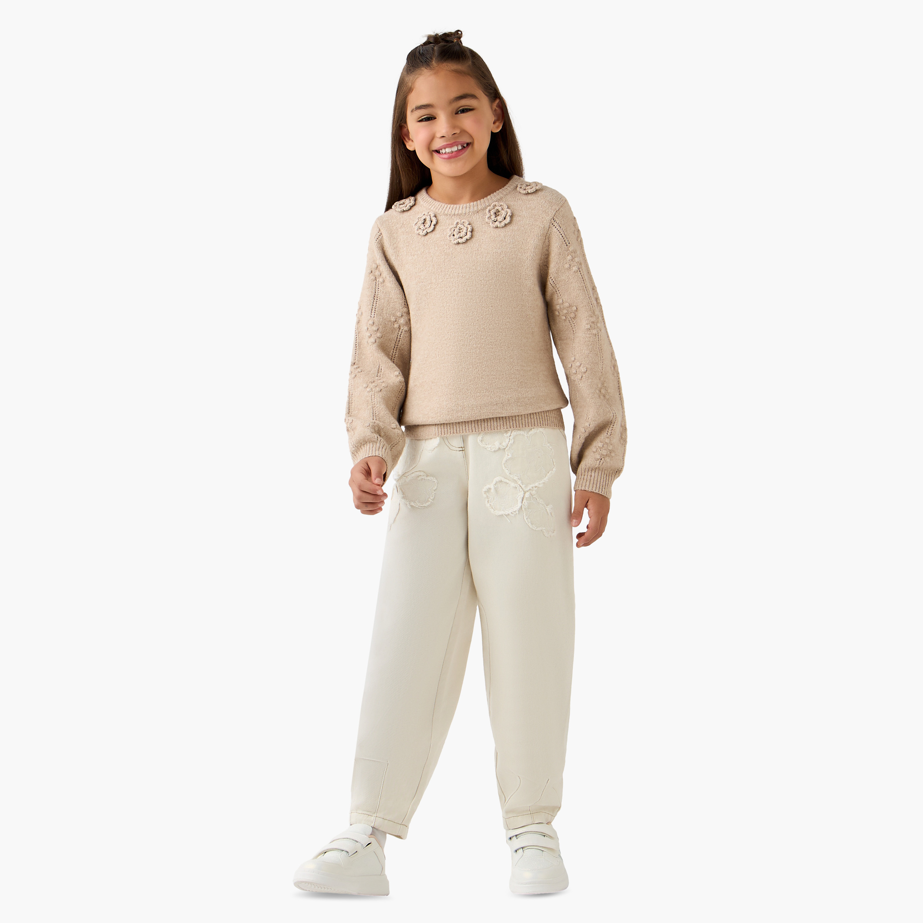 Eligo Floral Applique Pullover with Long Sleeves-girls-clothing-winterwear-jumpersandcardigans-image-2