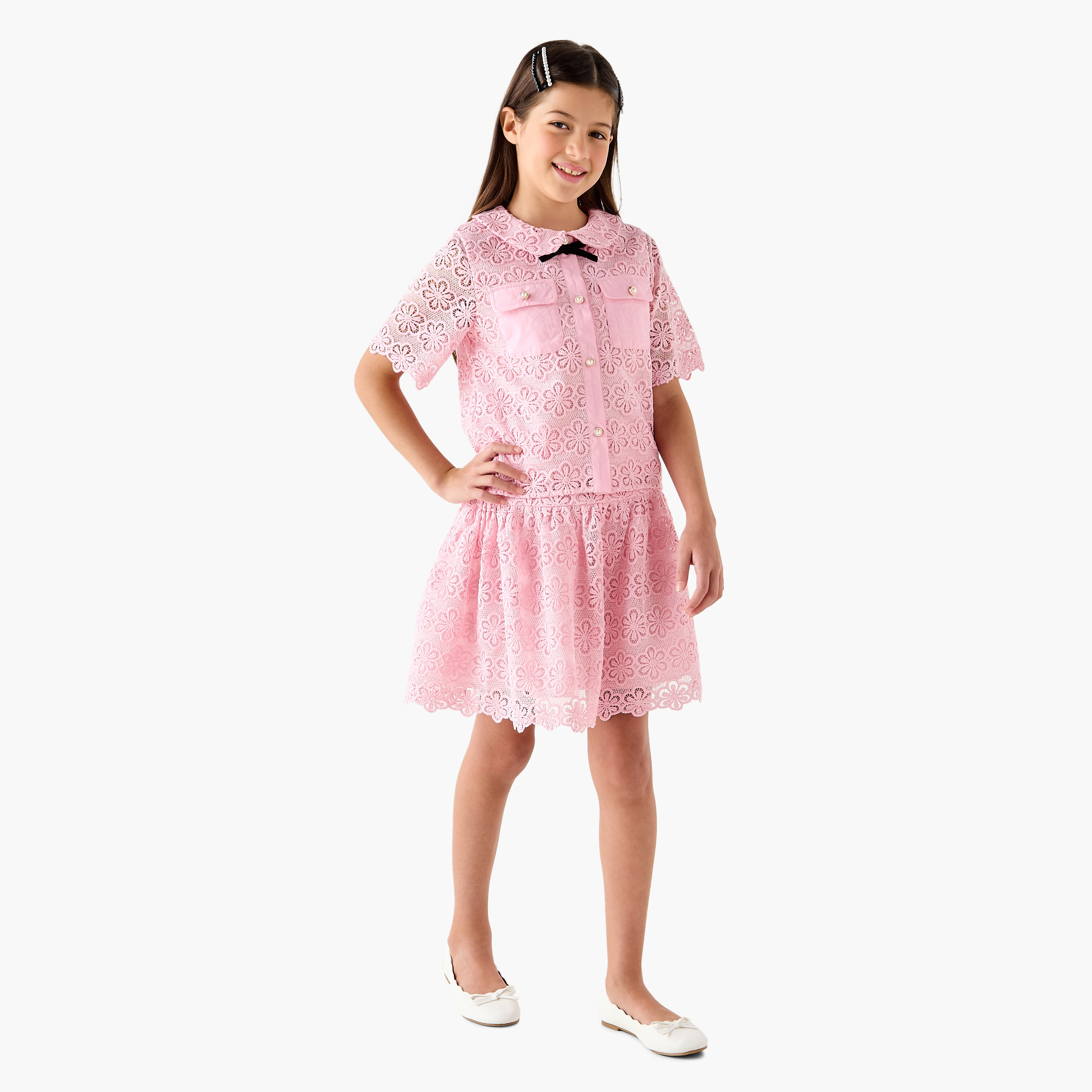 Eligo Lace Textured Shirt and Skirt Set-girls-clothing-setsandcoords-image-1