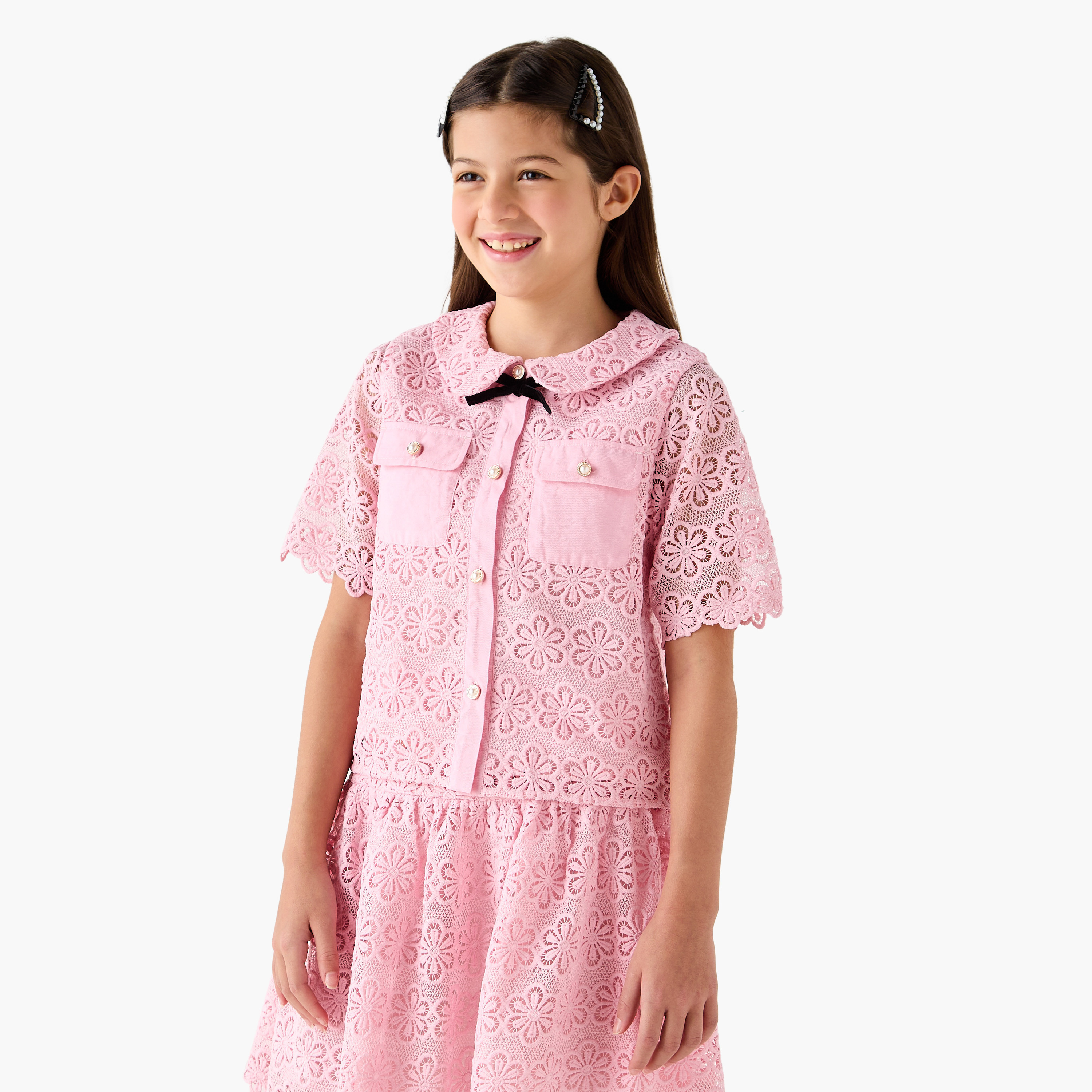 Eligo Lace Textured Shirt and Skirt Set-girls-clothing-setsandcoords-image-2