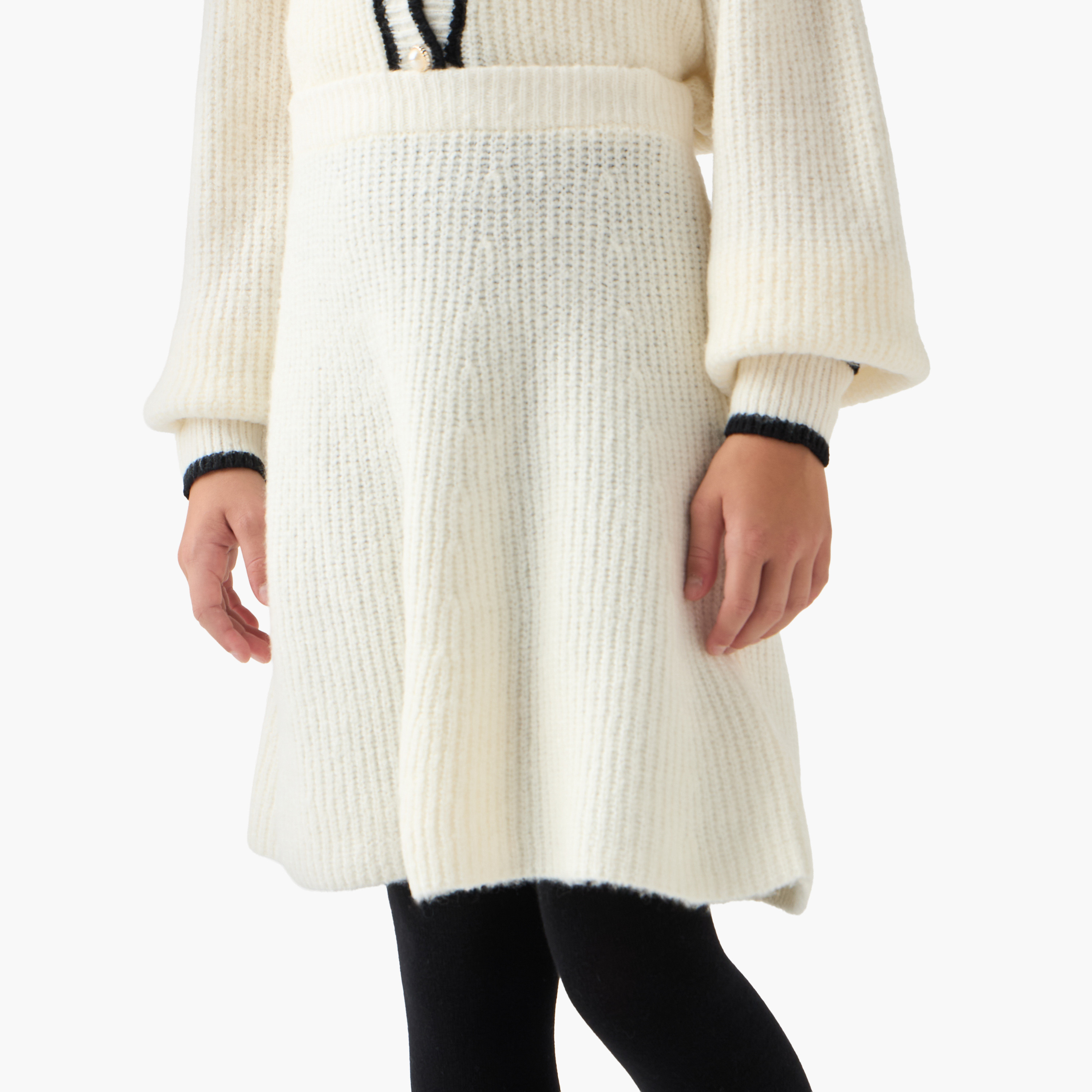 Eligo Girls Bow Detail Sweater with Skirt and Stockings Set - Wool - Long Sleeves - V-neck-girls-clothing-setsandcoords-image-4