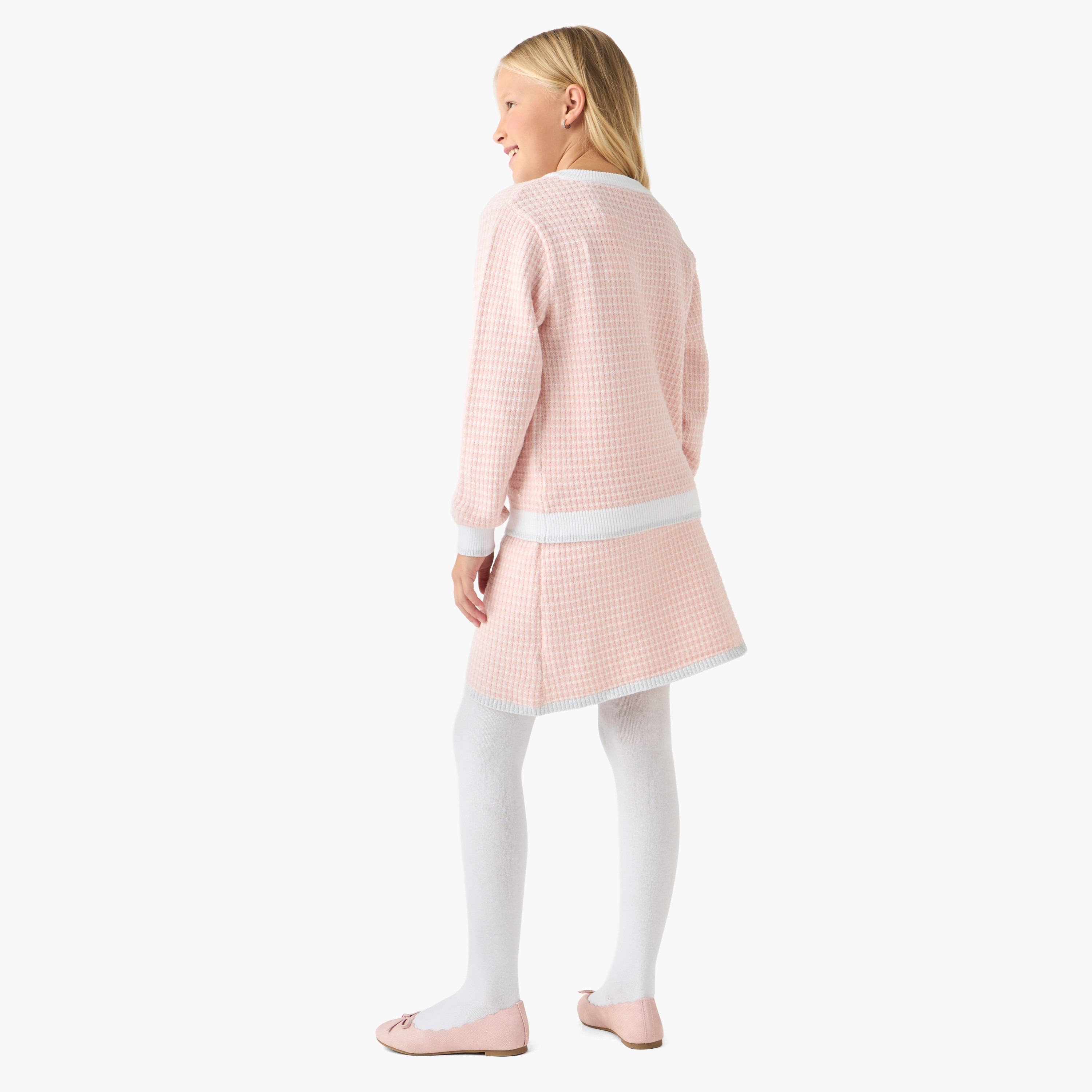 طقم تنورة وكنزة كاروهات وجوارب طويلة للبنات من إليجو - قطن - أكمام طويلة - ياقة ضيّقة-girls-clothing-setsandcoords-image-5