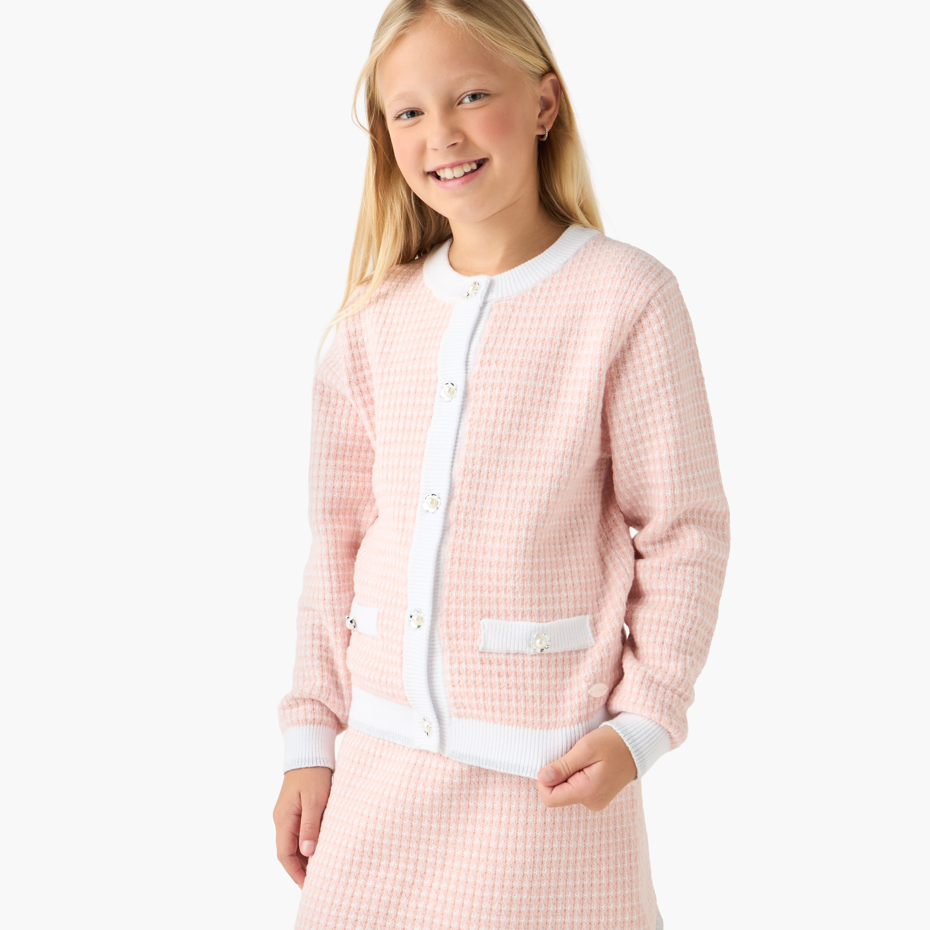 طقم تنورة وكنزة كاروهات وجوارب طويلة للبنات من إليجو - قطن - أكمام طويلة - ياقة ضيّقة-girls-clothing-setsandcoords-image-6