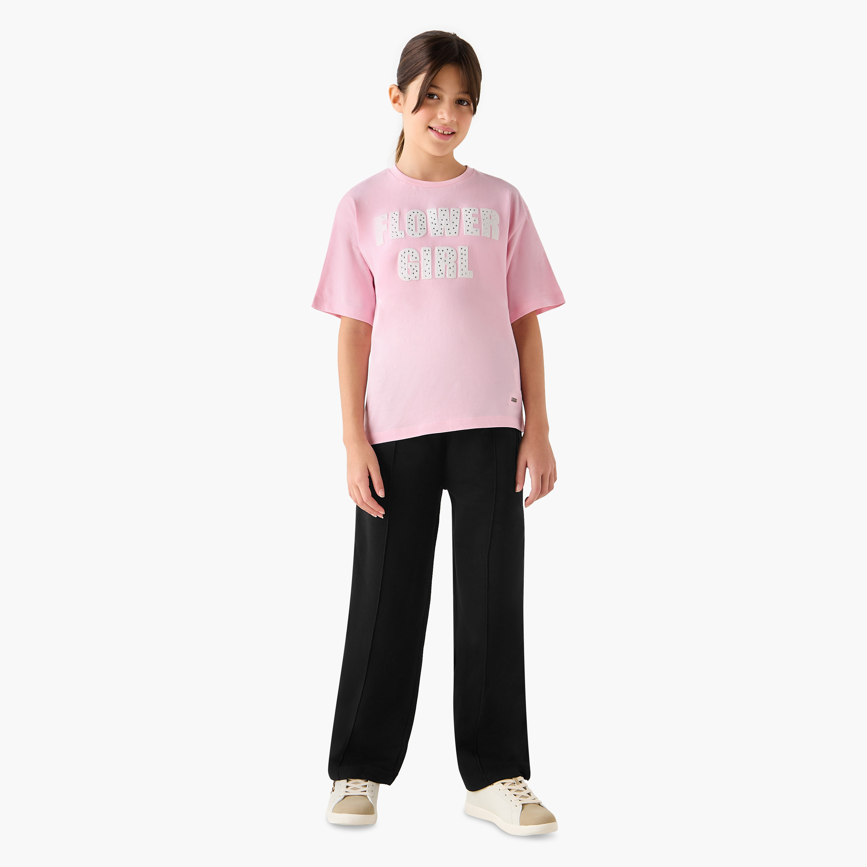 Lee Cooper Embellished Slogan T-Shirt with Short Sleeves-girls-clothing-tshirts-image-2
