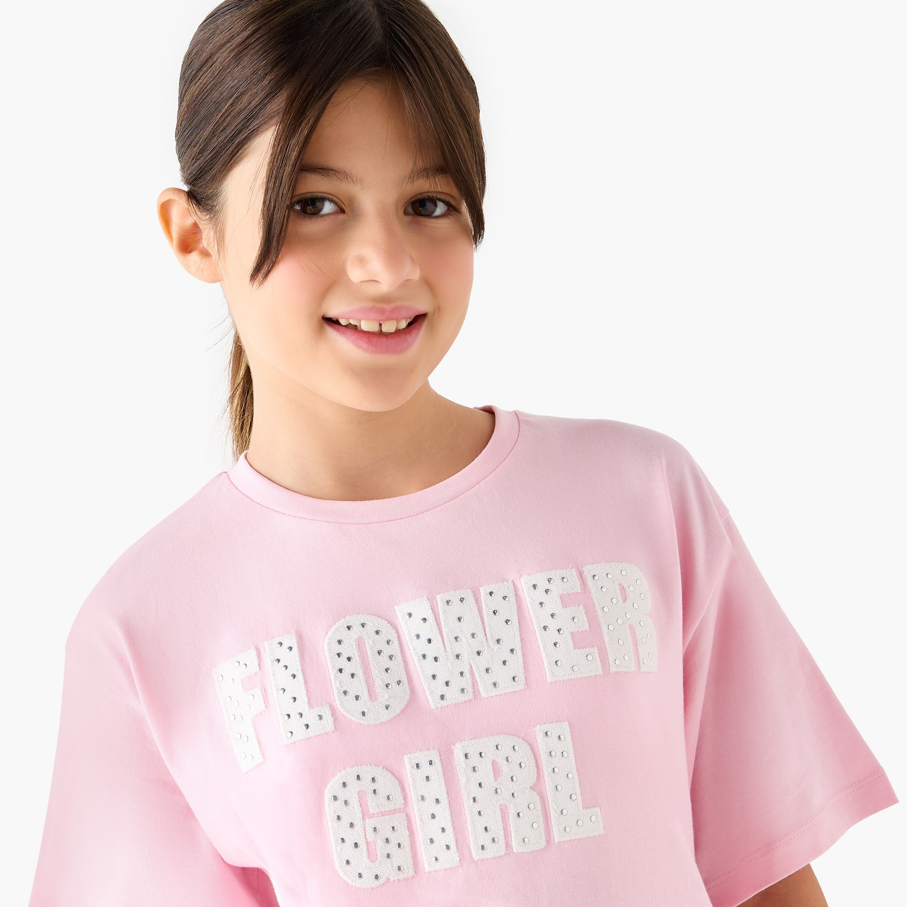 Lee Cooper Embellished Slogan T-Shirt with Short Sleeves-girls-clothing-tshirts-image-4