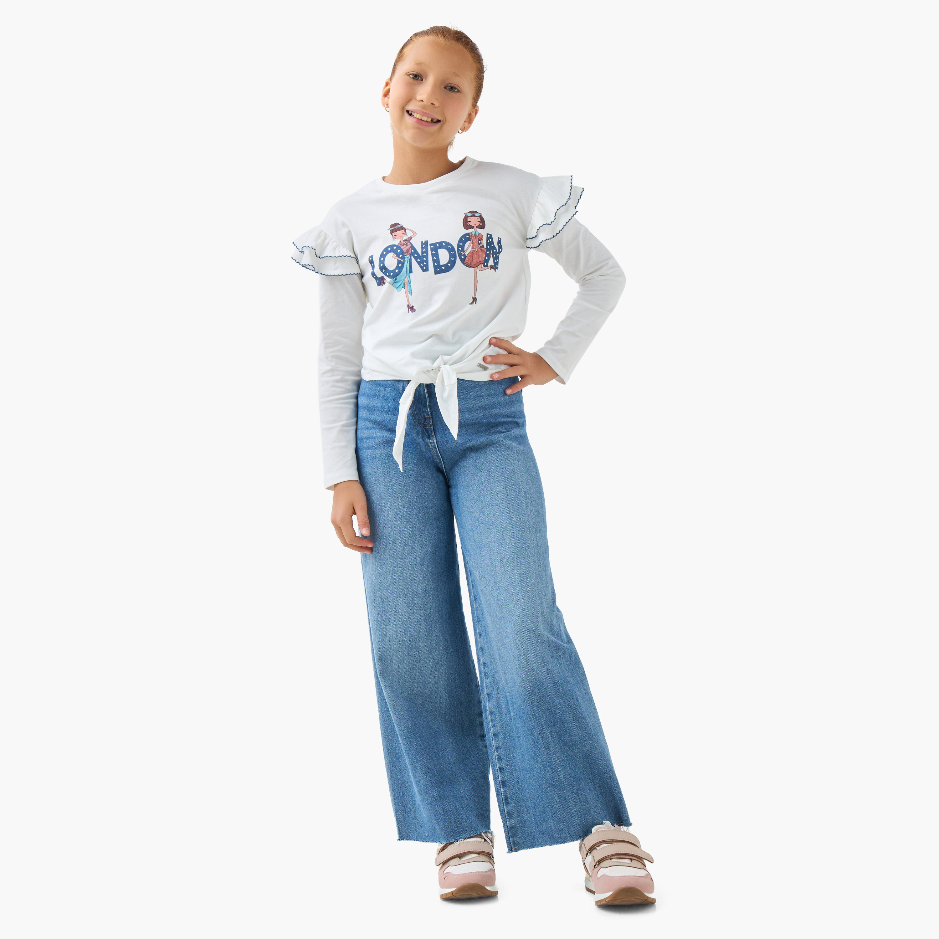 Lee Cooper Girls Crew Neck T-shirt with Tie-Ups - Cotton - Long Sleeves-girls-clothing-tshirts-image-2