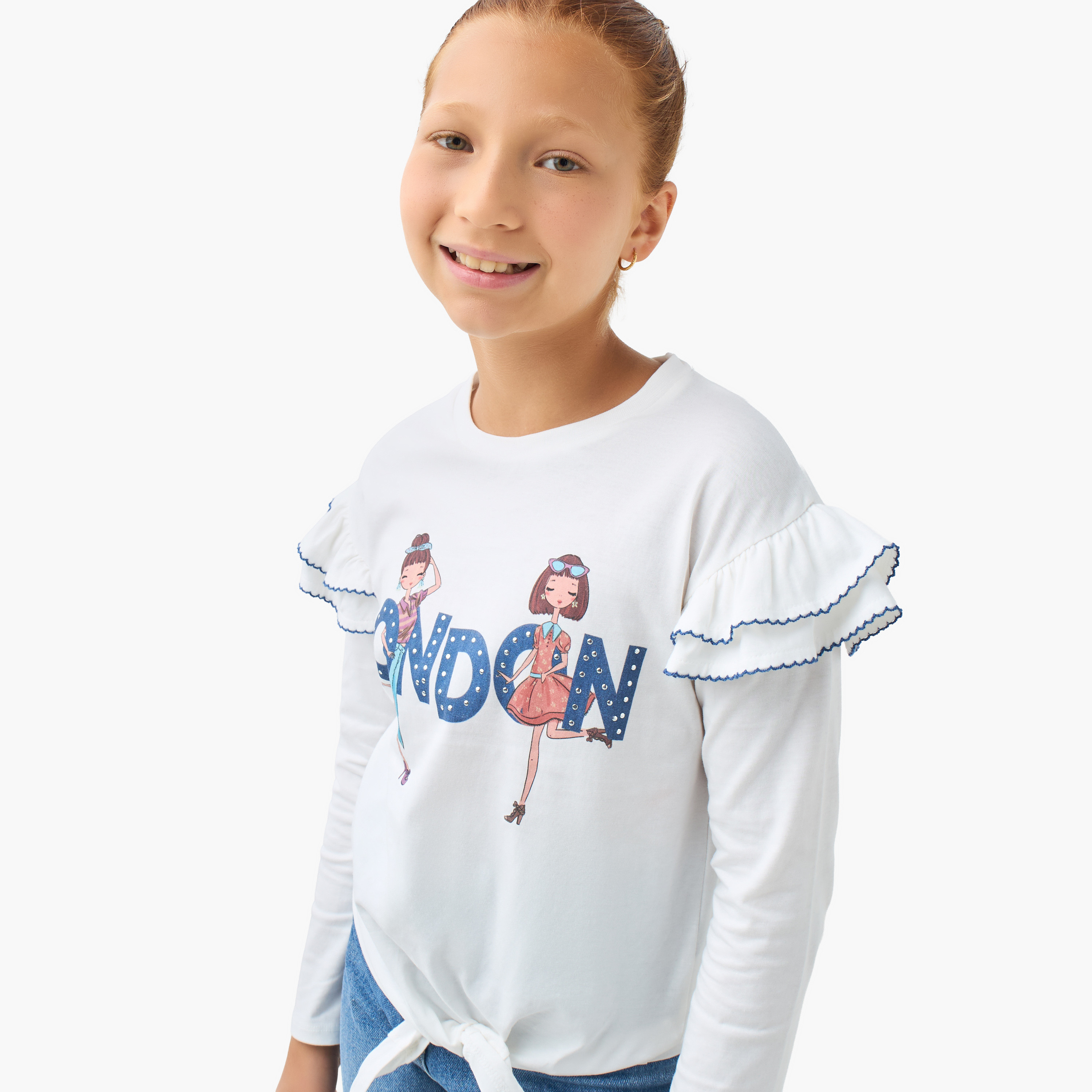 Lee Cooper Girls Crew Neck T-shirt with Tie-Ups - Cotton - Long Sleeves-girls-clothing-tshirts-image-4