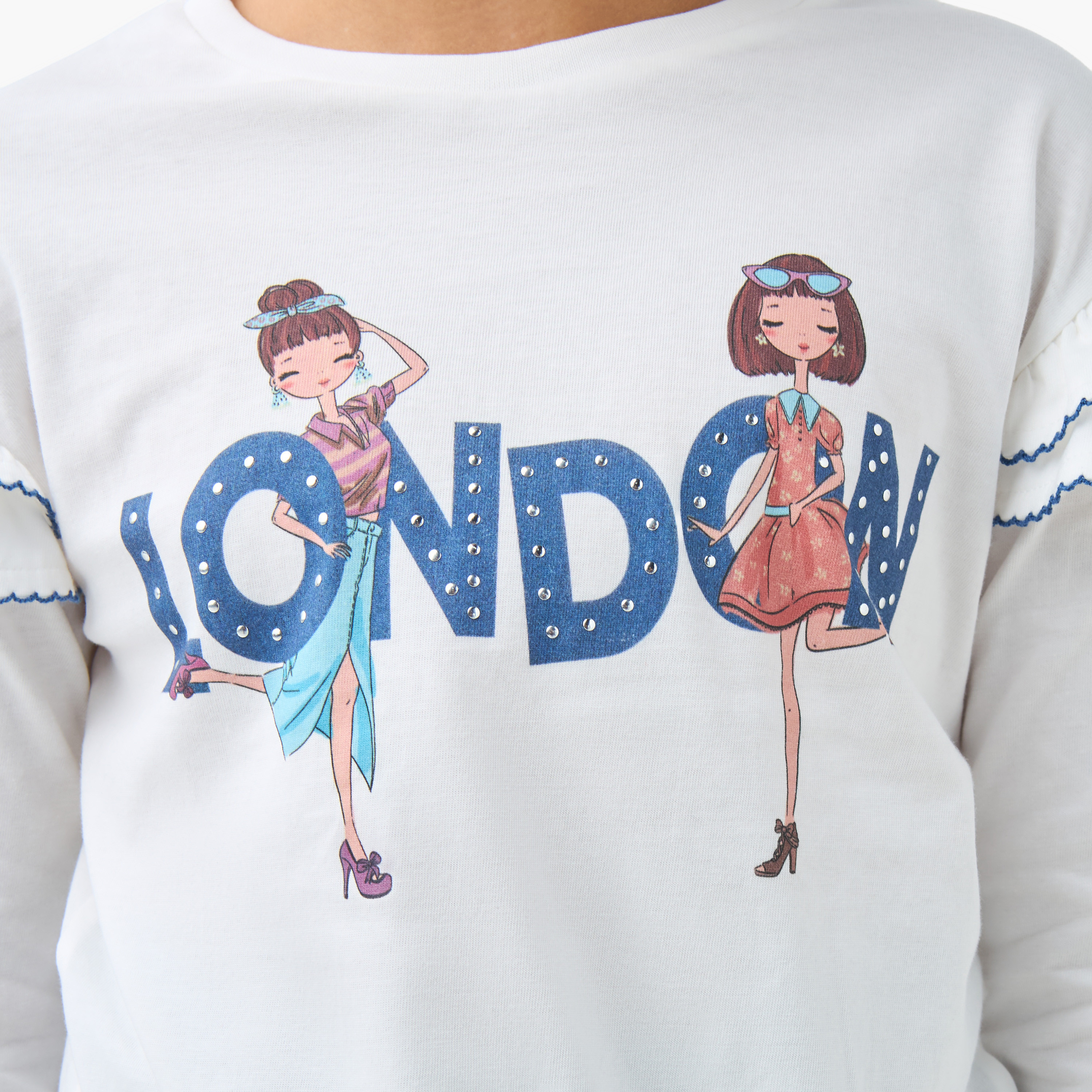 Lee Cooper Girls Crew Neck T-shirt with Tie-Ups - Cotton - Long Sleeves-girls-clothing-tshirts-image-5