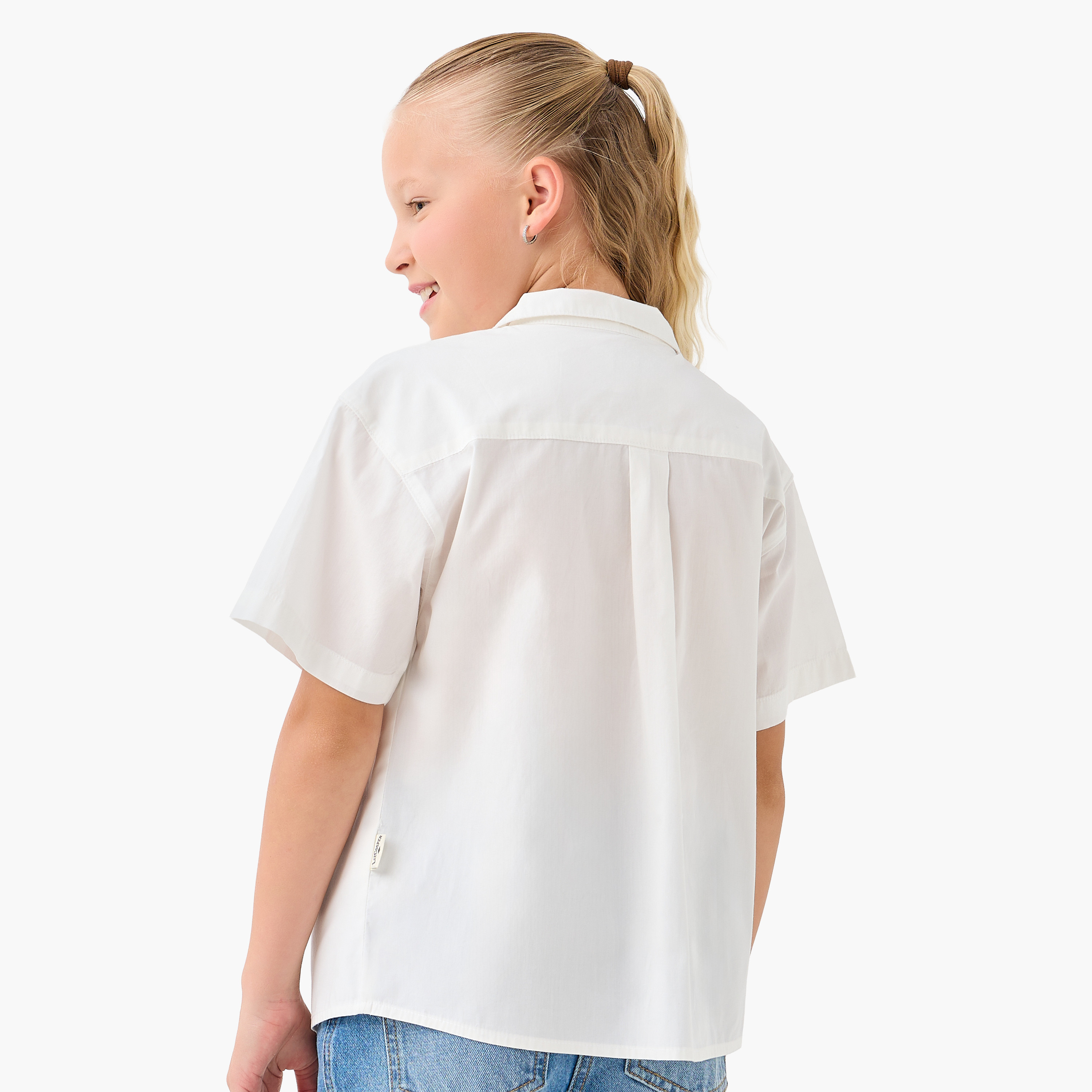 قميص قطن بجيوب واكمام قصيرة وياقة للبنات من لي كوبر-girls-clothing-blousesandshirts-image-3