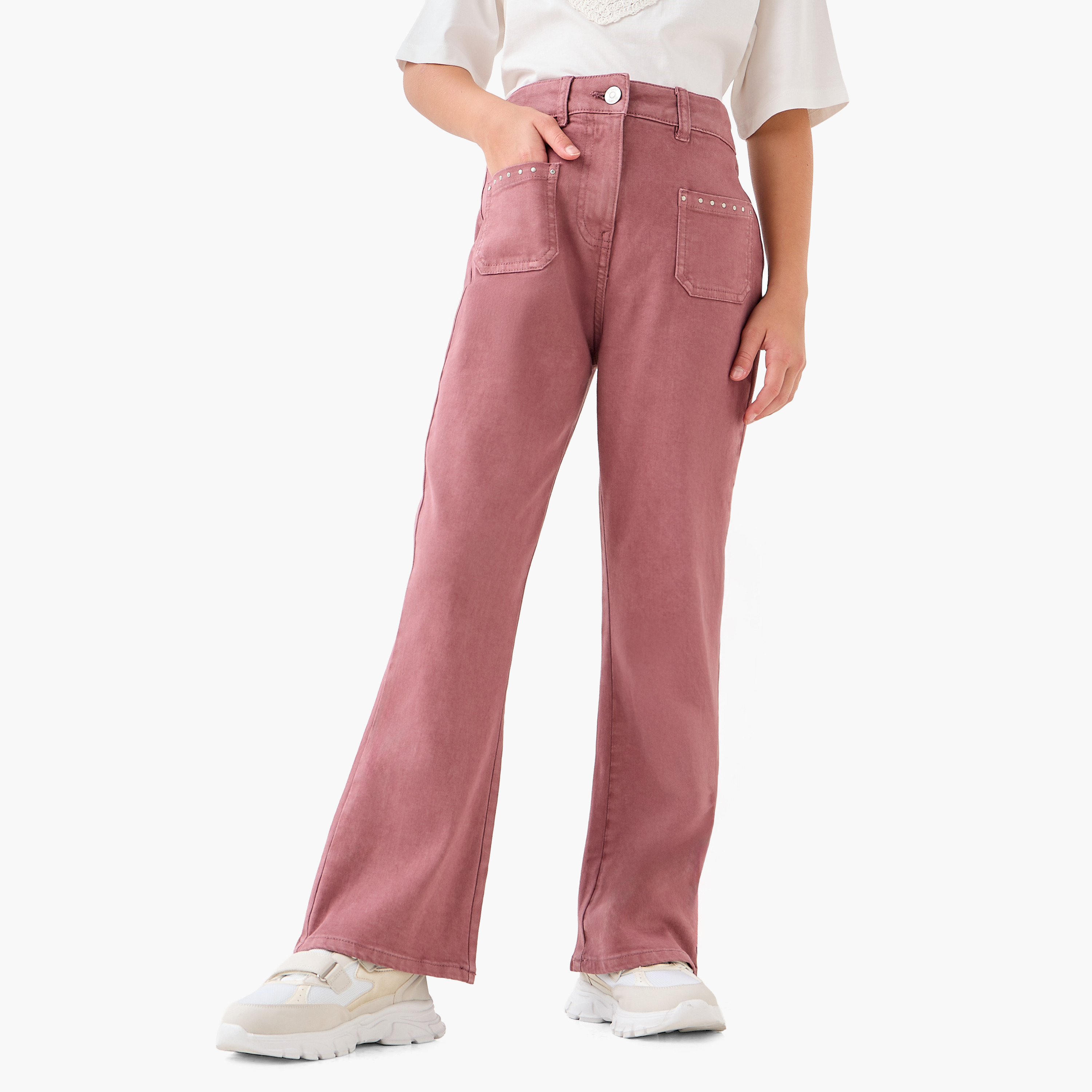 Lee Cooper Girls Trousers with Studded Detail - Cotton - Button Waist - Bootcut-girls-clothing-bottoms-trousers-image-1