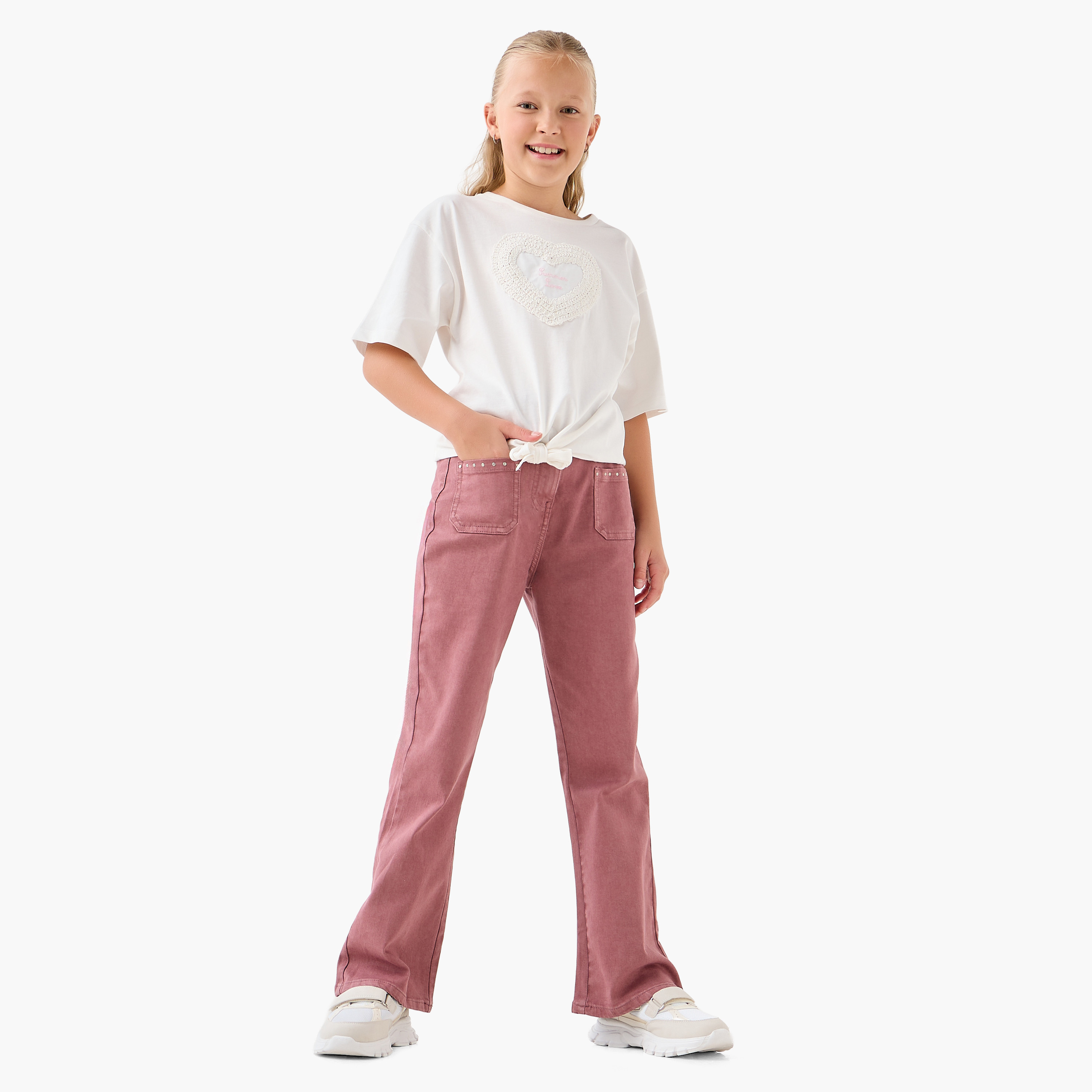 Lee Cooper Girls Trousers with Studded Detail - Cotton - Button Waist - Bootcut-girls-clothing-bottoms-trousers-image-2