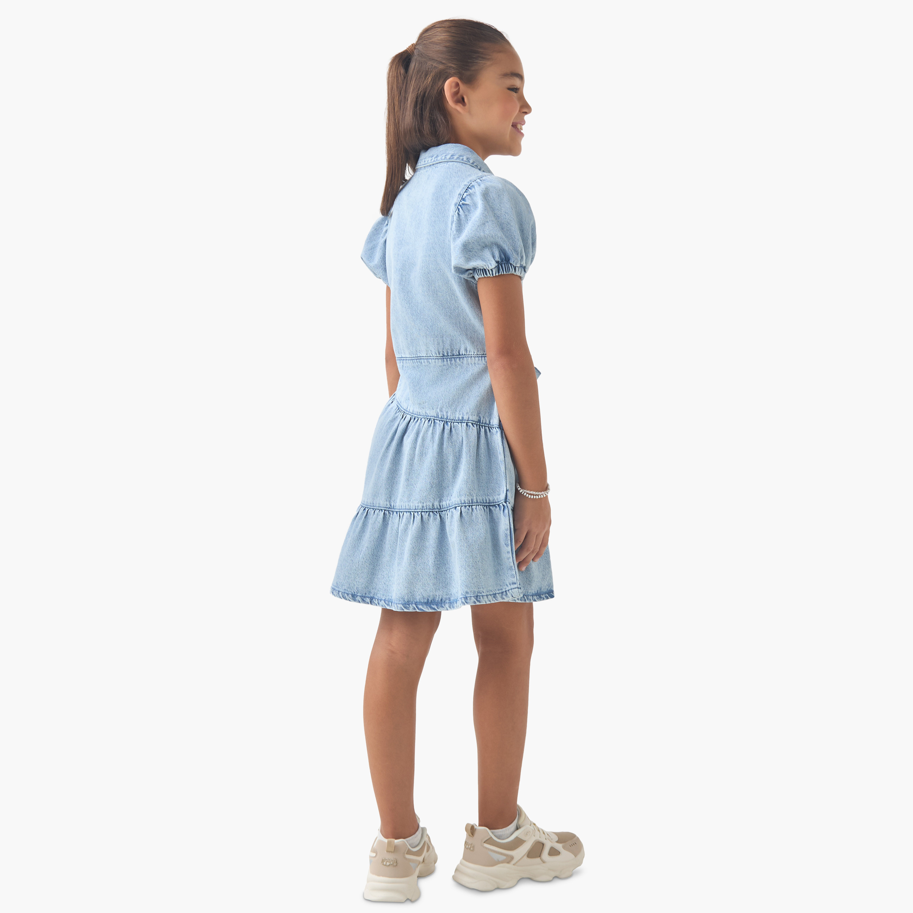 فستان قميص من لي كوبر بياقة وأكمام قصيرة وتصميم متعدد الطبقات بطول الركبة-girls-clothing-dressesandjumpsuits-image-3