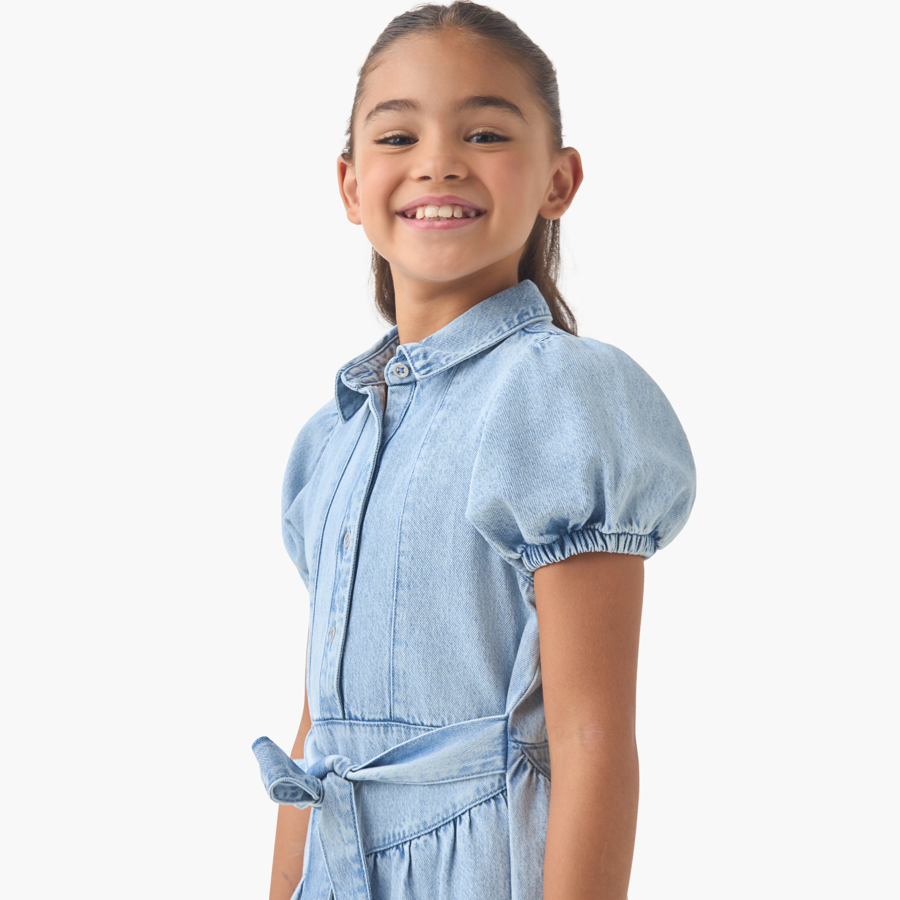 فستان قميص من لي كوبر بياقة وأكمام قصيرة وتصميم متعدد الطبقات بطول الركبة-girls-clothing-dressesandjumpsuits-image-4