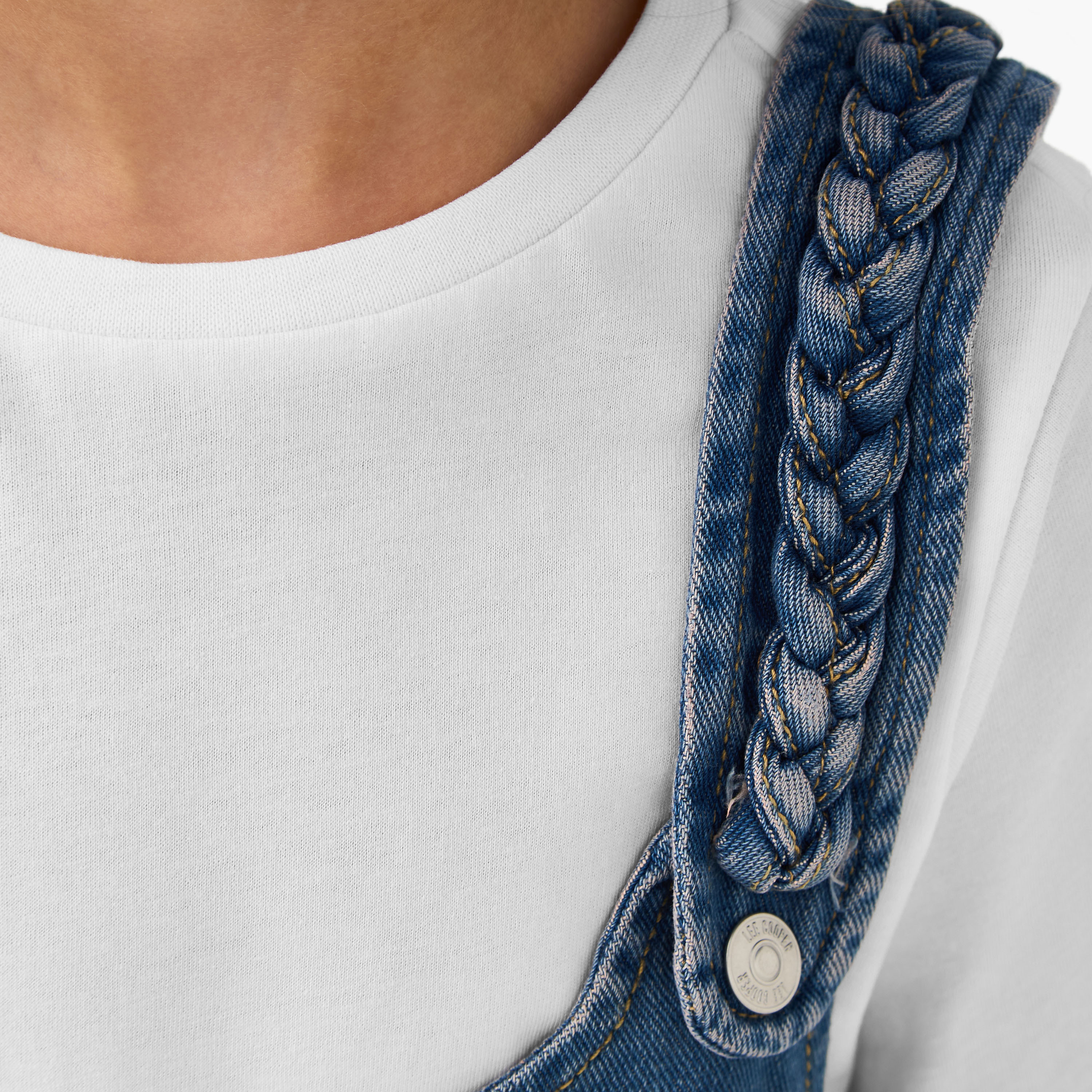 Lee Cooper Round Neck Long Sleeve T-shirt and Denim Pinafore with Braid Design-girls-clothing-dressesandjumpsuits-image-5