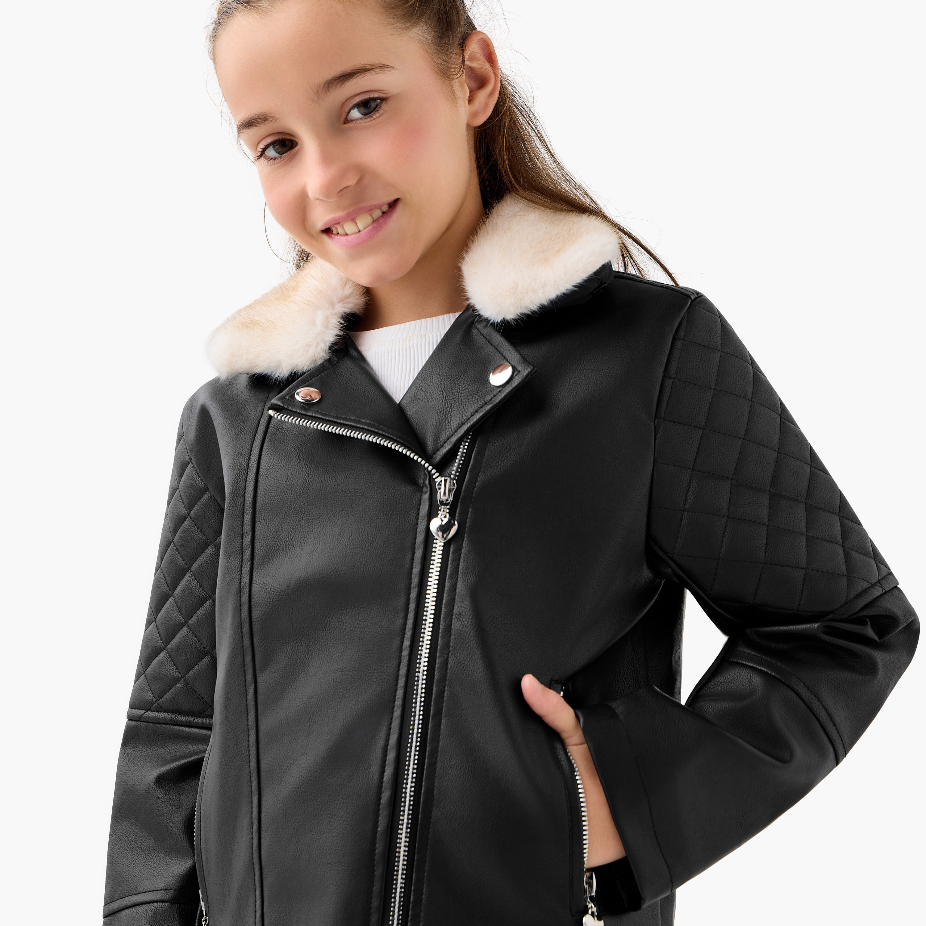 جاكيت بايكر مبطن بقبعة وسحّاب إغلاق من لي كوبر-girls-clothing-jacketsandcoats-image-2