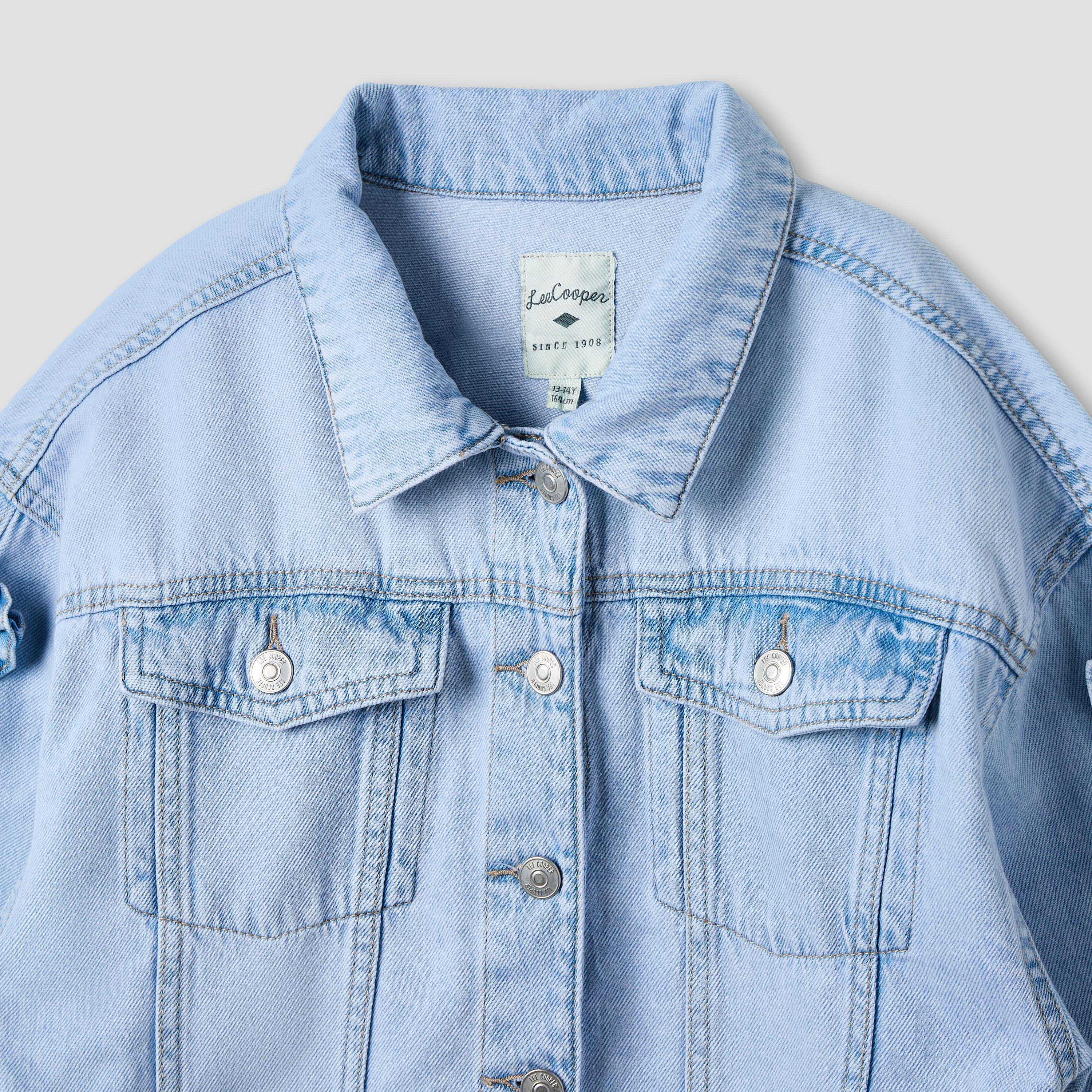 Lee Cooper Girls' Bow Accent Denim Jacket with Long Sleeves-girls-clothing-winterwear-jacketsandcoats-image-3