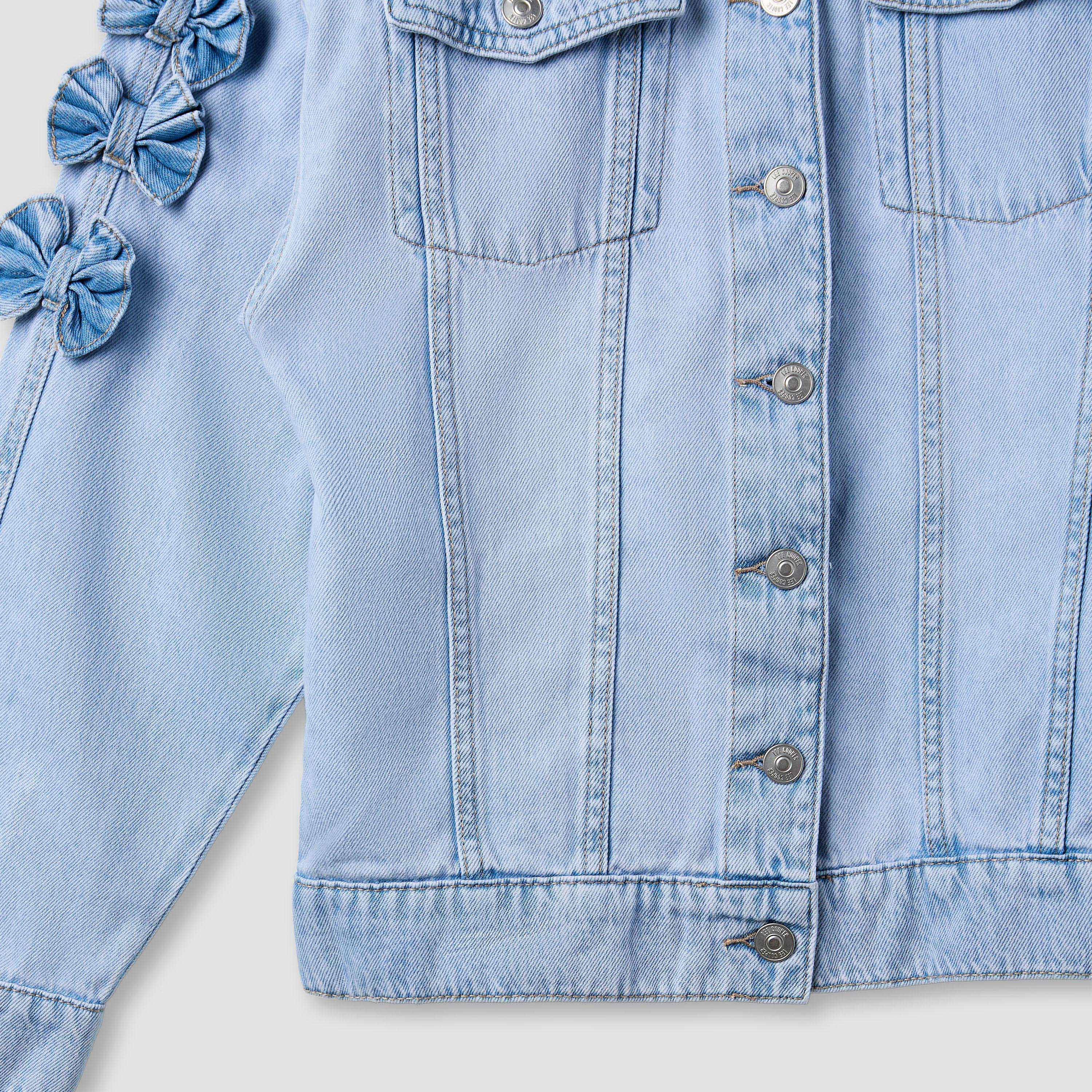 Lee Cooper Girls' Bow Accent Denim Jacket with Long Sleeves-girls-clothing-winterwear-jacketsandcoats-image-4