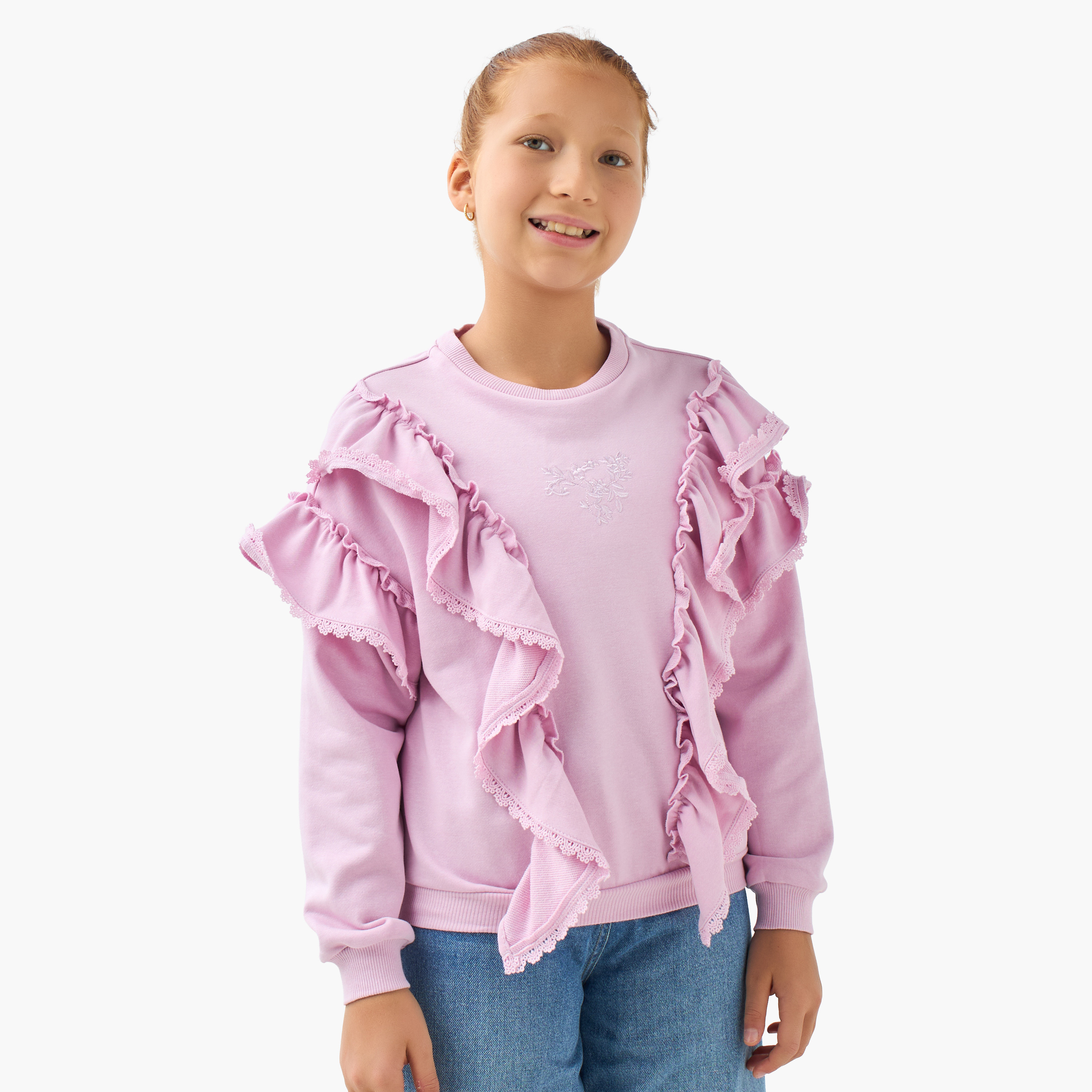 Lee Cooper Girls Round Neck Sweatshirt with Ruffles - Cotton - Long Sleeves-girls-clothing-sweatshirts-image-1
