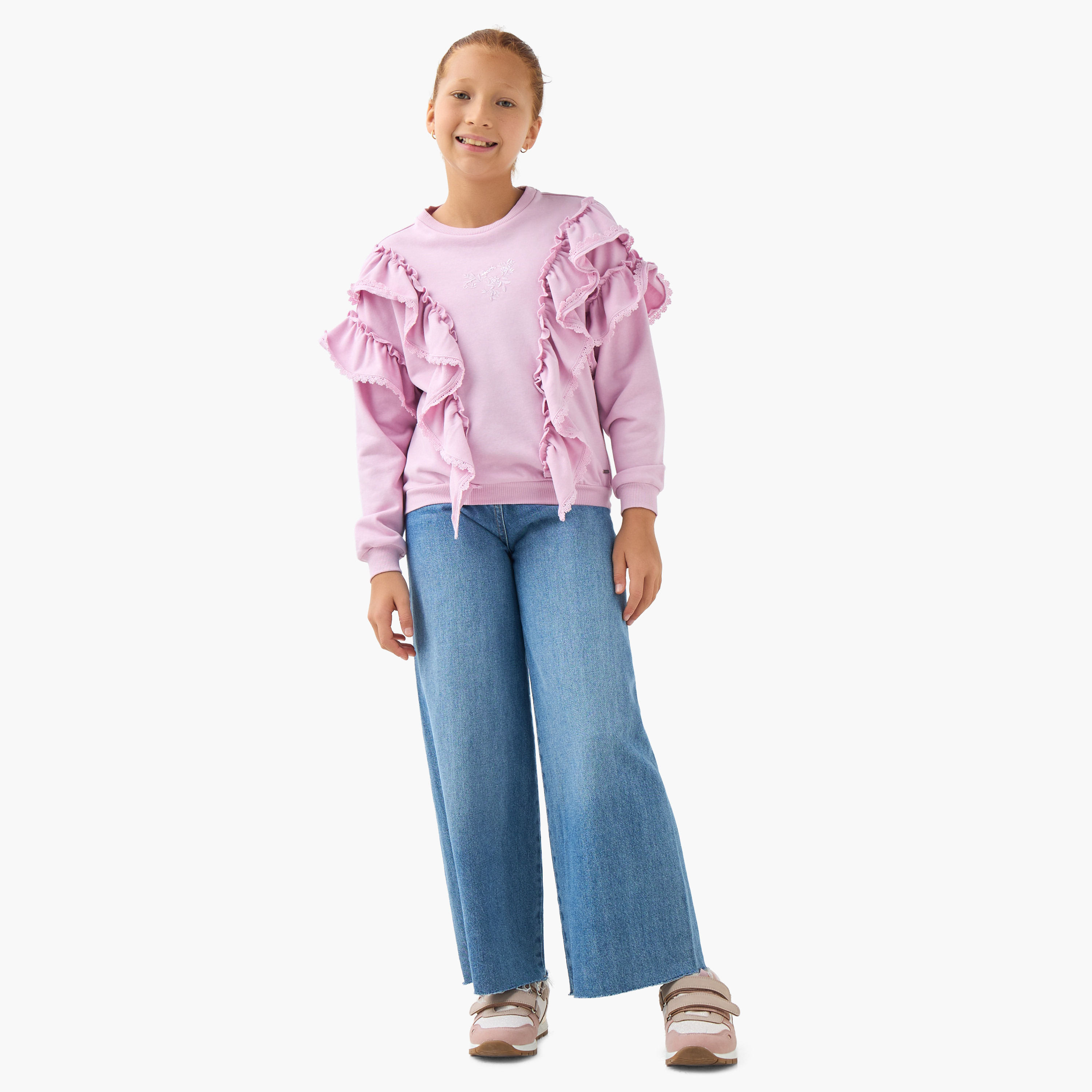 Lee Cooper Girls Round Neck Sweatshirt with Ruffles - Cotton - Long Sleeves-girls-clothing-sweatshirts-image-2