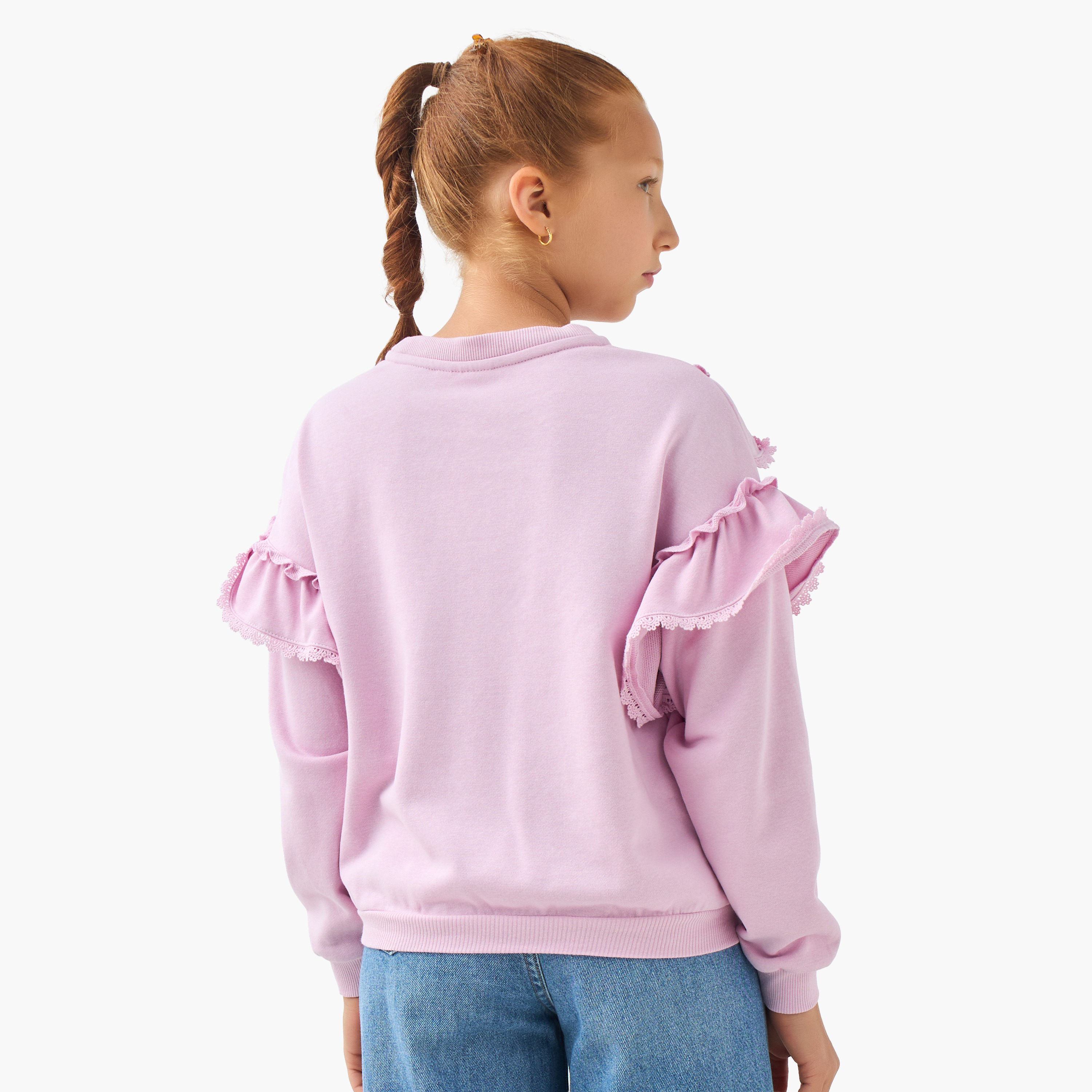Lee Cooper Girls Round Neck Sweatshirt with Ruffles - Cotton - Long Sleeves-girls-clothing-sweatshirts-image-3