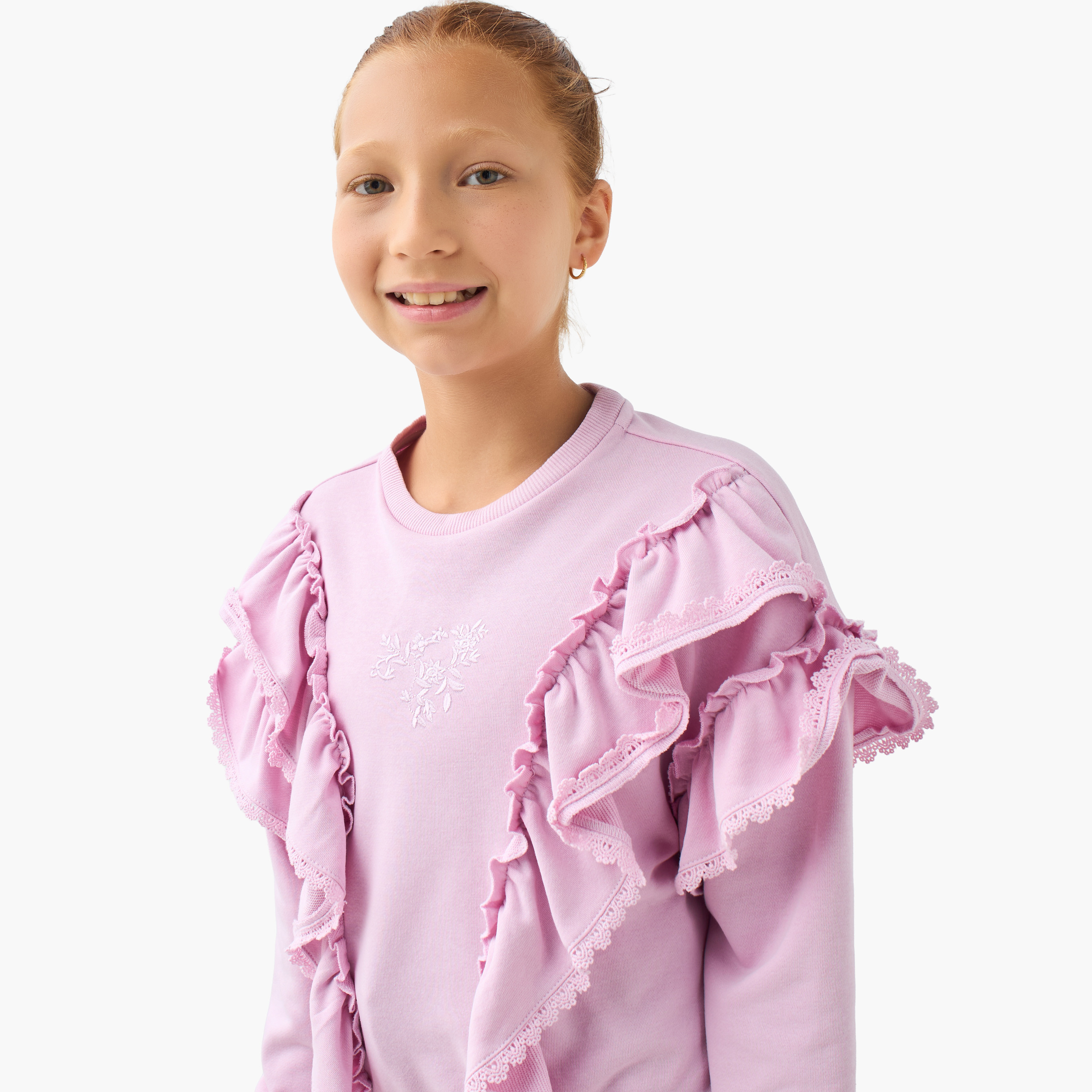 Lee Cooper Girls Round Neck Sweatshirt with Ruffles - Cotton - Long Sleeves-girls-clothing-sweatshirts-image-4