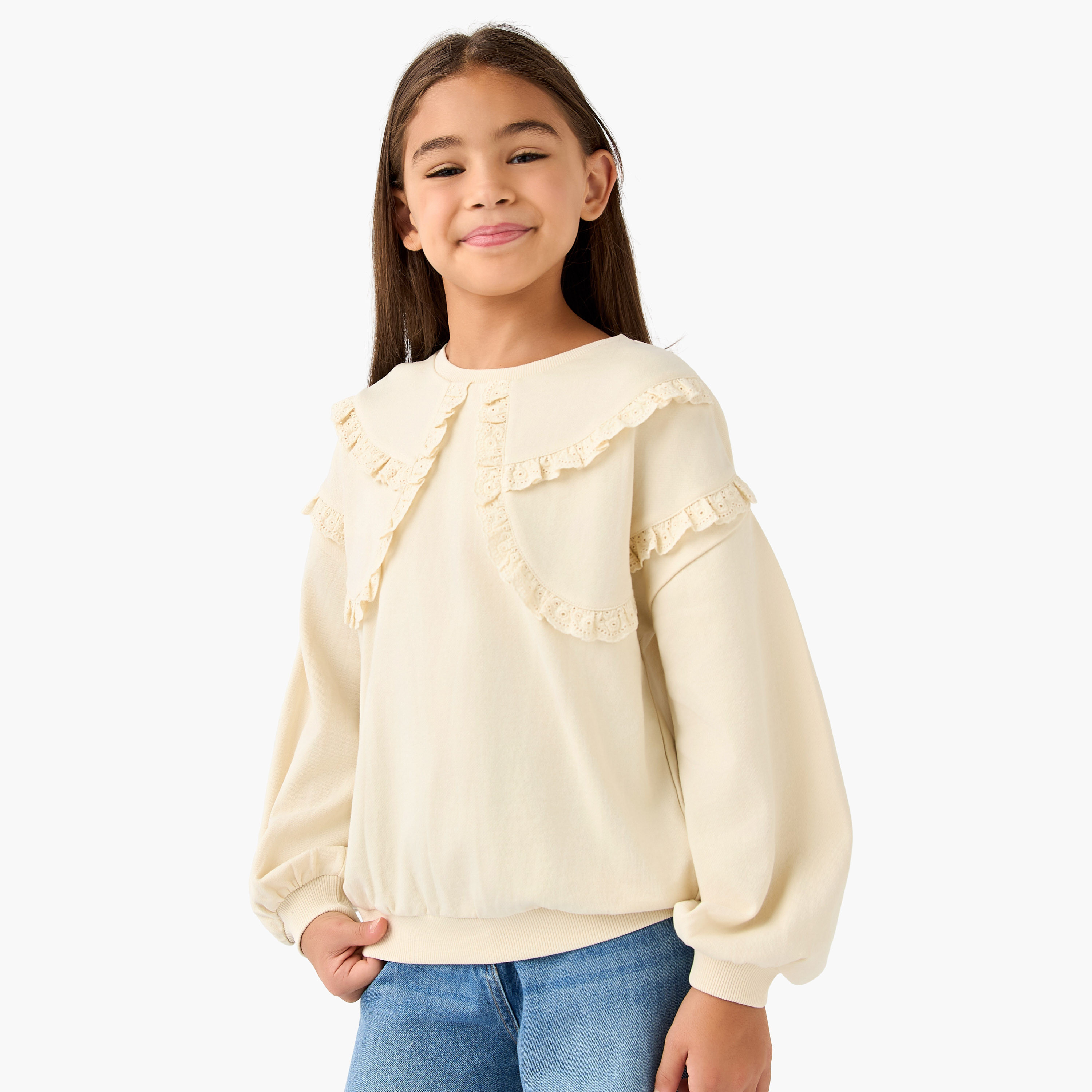 Lee Cooper Ruffle Detail Pullover with Long Sleeves-girls-clothing-winterwear-sweatshirts-image-1