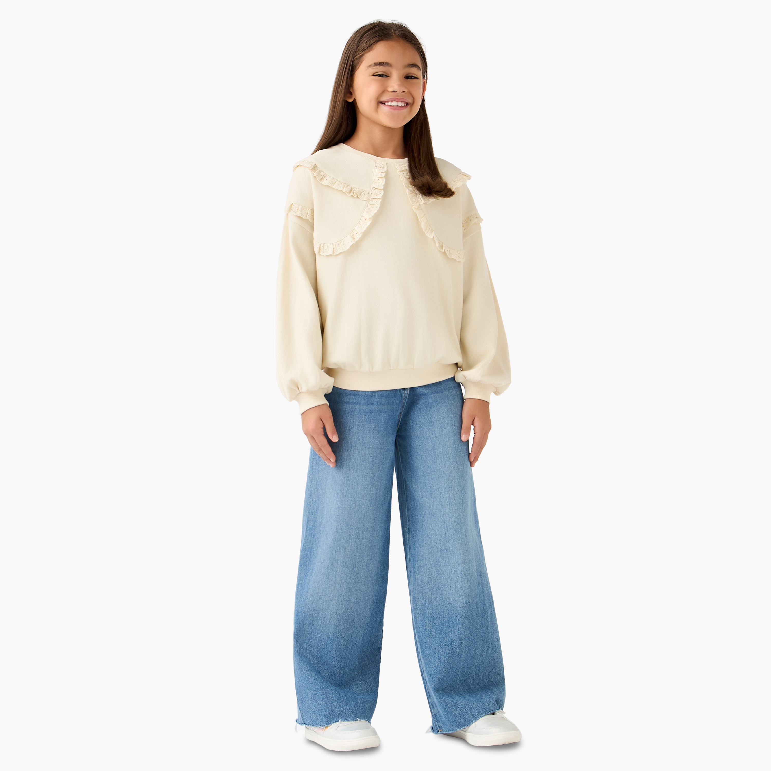 Lee Cooper Ruffle Detail Pullover with Long Sleeves-girls-clothing-winterwear-sweatshirts-image-2