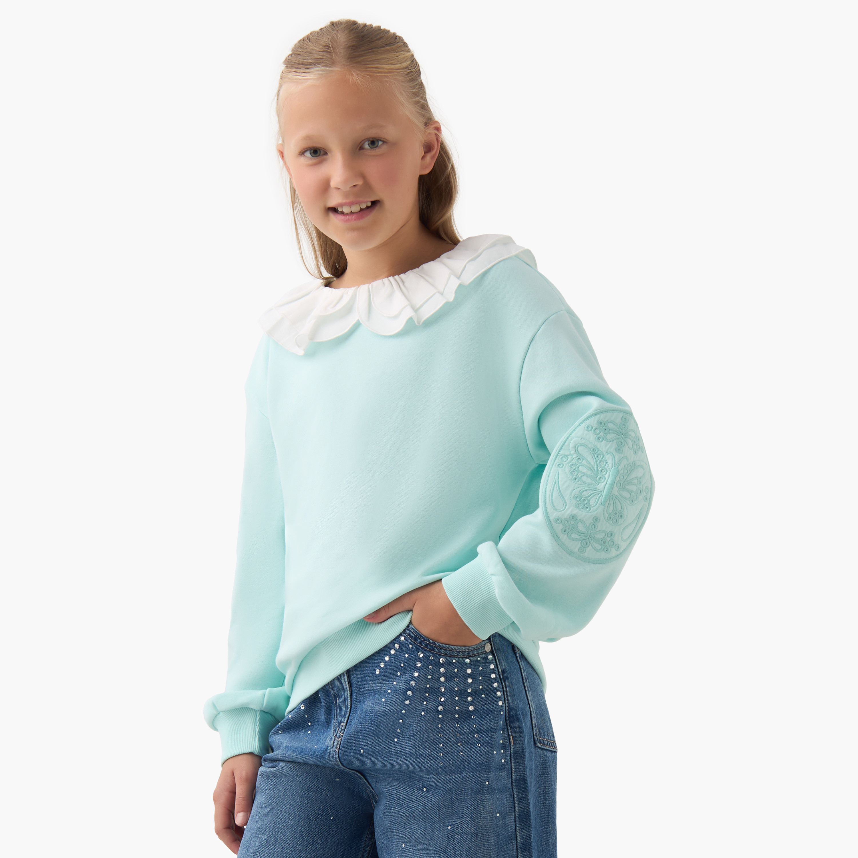 Lee Cooper Ruffled Collar Pullover with Long Sleeves-girls-clothing-winterwear-sweatshirts-image-1