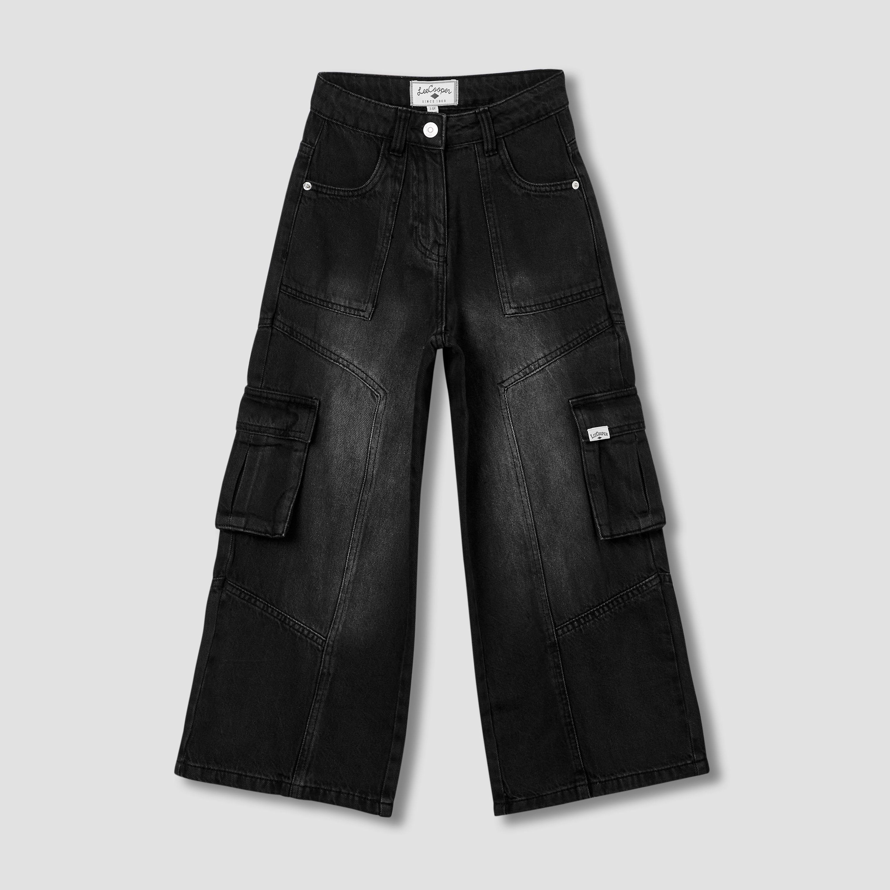 Lee Cooper Girls Wide Leg Jeans with Cargo Pockets - Cotton - Button Waist-girls-clothing-bottoms-trousers-image-1