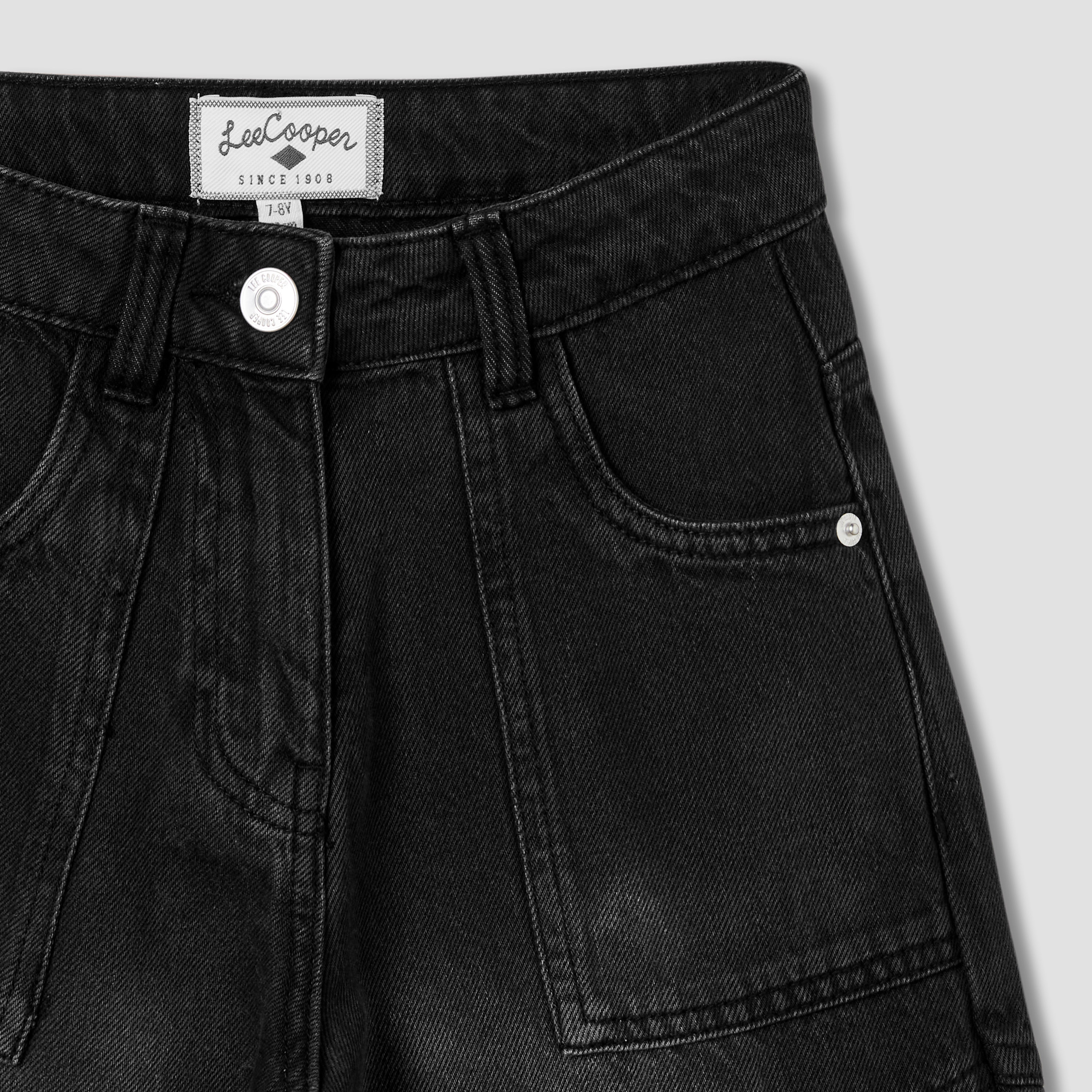 Lee Cooper Girls Wide Leg Jeans with Cargo Pockets - Cotton - Button Waist-girls-clothing-bottoms-trousers-image-3