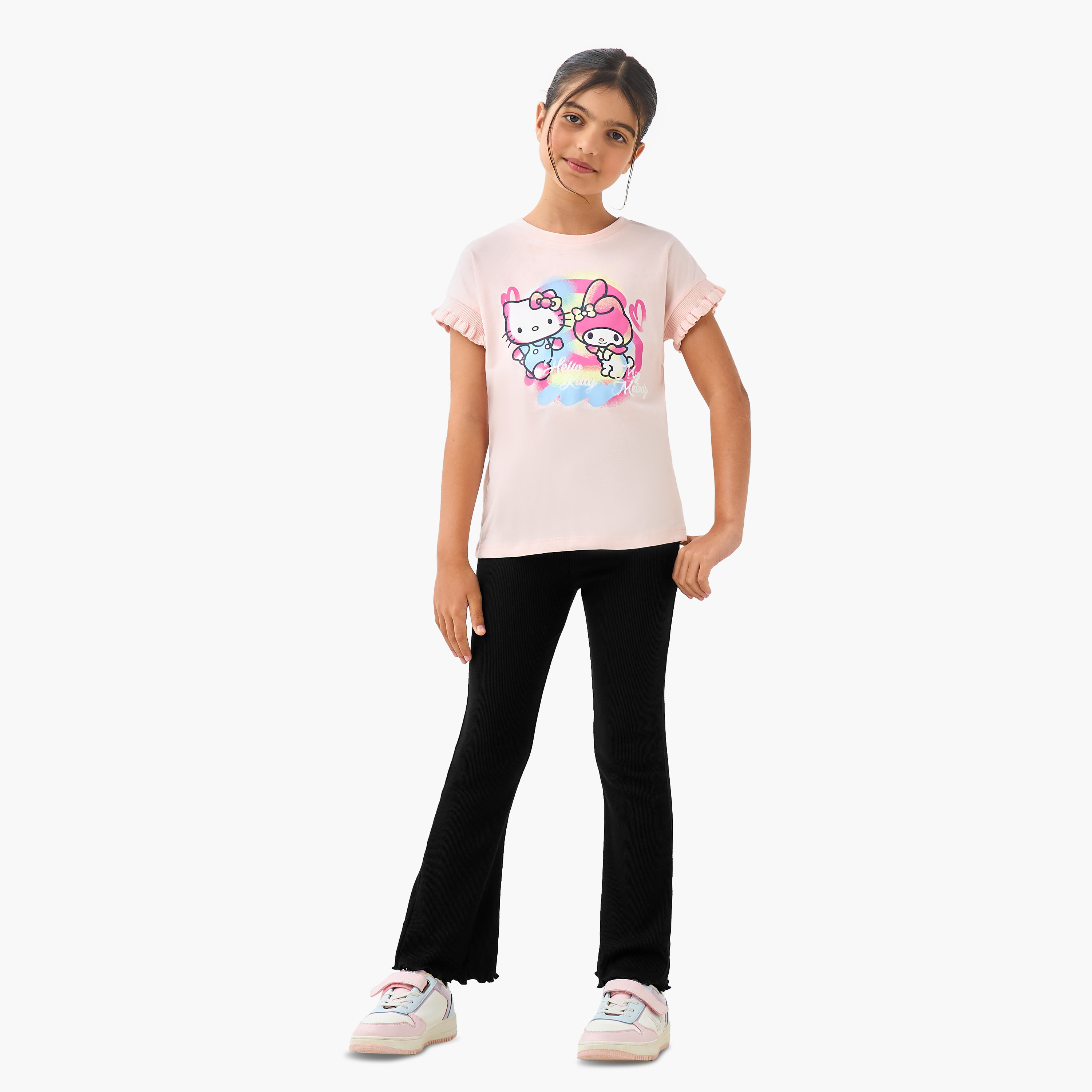 Sanrio Hello Kitty and My Melody Print T-shirt with Extended Sleeves-girls-clothing-tshirts-image-2